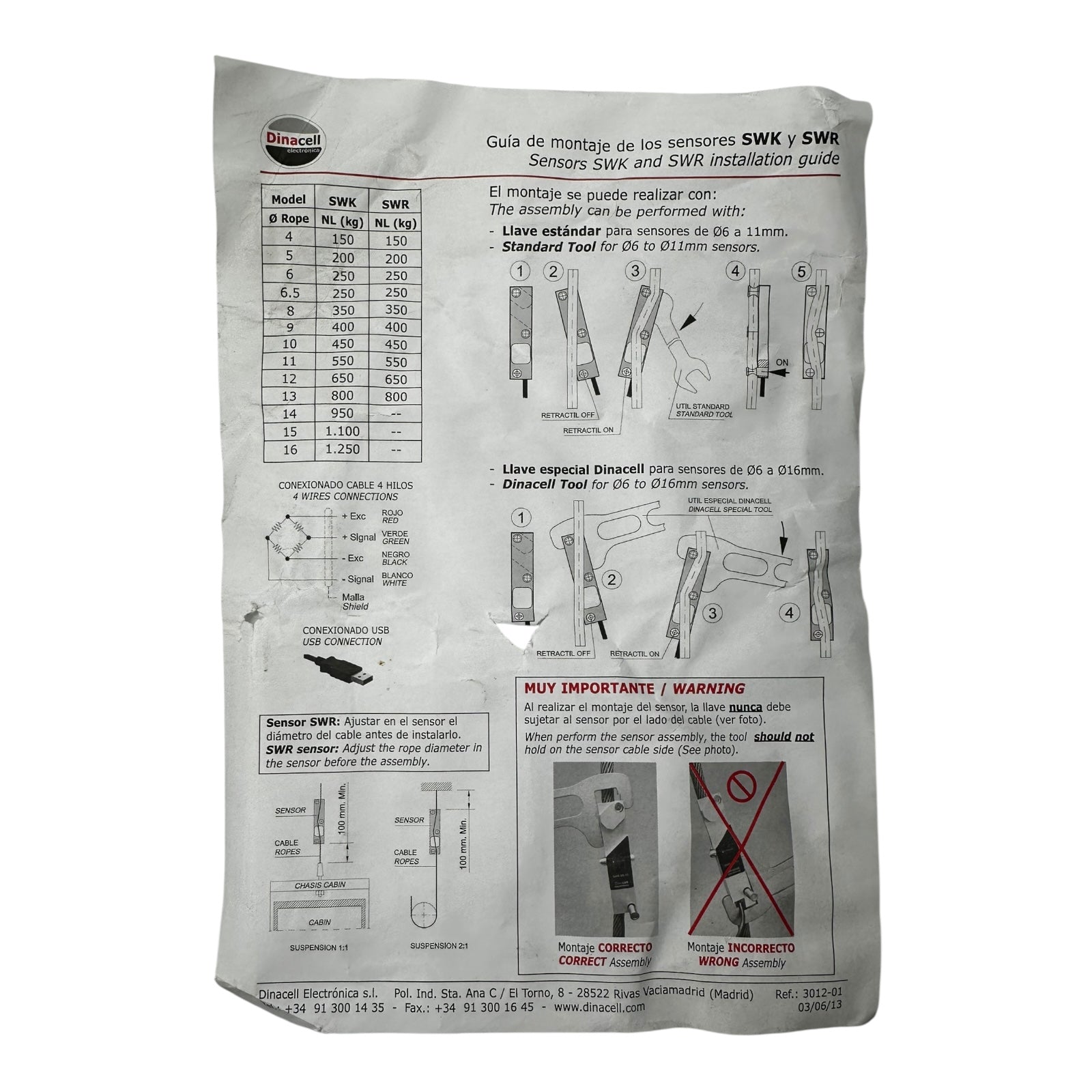 Dinacell 003289 CELULA SWK8cm50 Sensorensatz 8C für Aufzugüberwachung