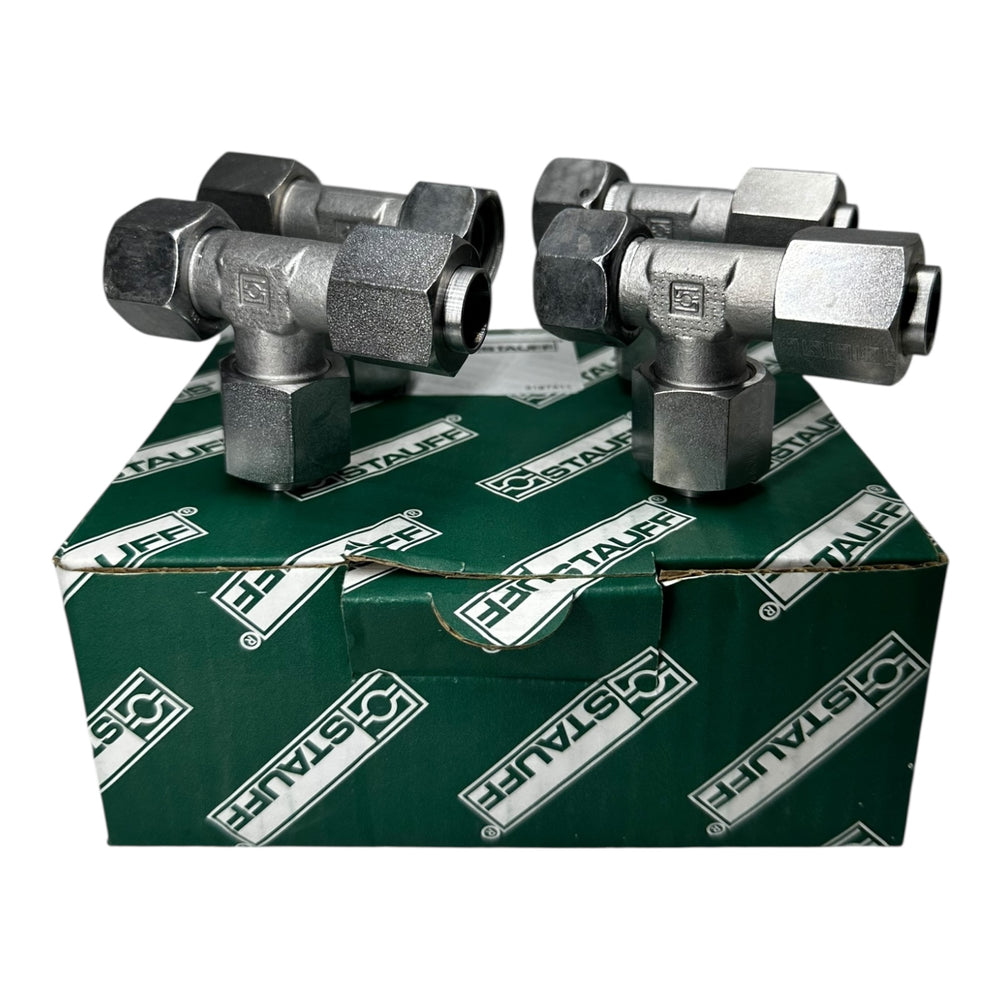 4x Stauff FI-ELD-15L-V-W3-DKO-AB T-Stück Hydraulik Verschraubung 15 mm DKO