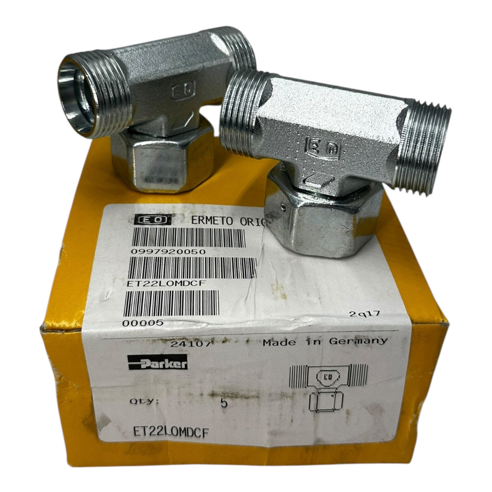 Parker ET22LOMDCF T-Stück Verschraubung Hydraulik EO 22mm AG/IG Stahl vernickelt