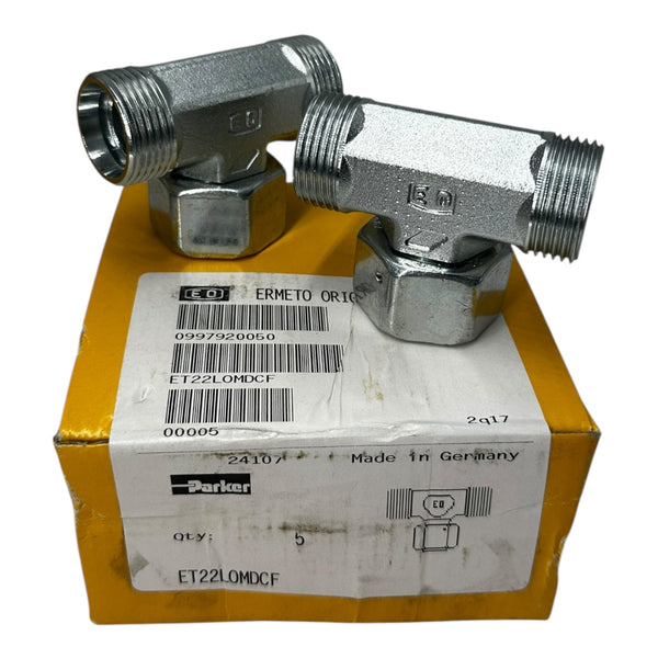 Parker ET22LOMDCF T-Stück Verschraubung Hydraulik EO 22mm AG/IG Stahl vernickelt