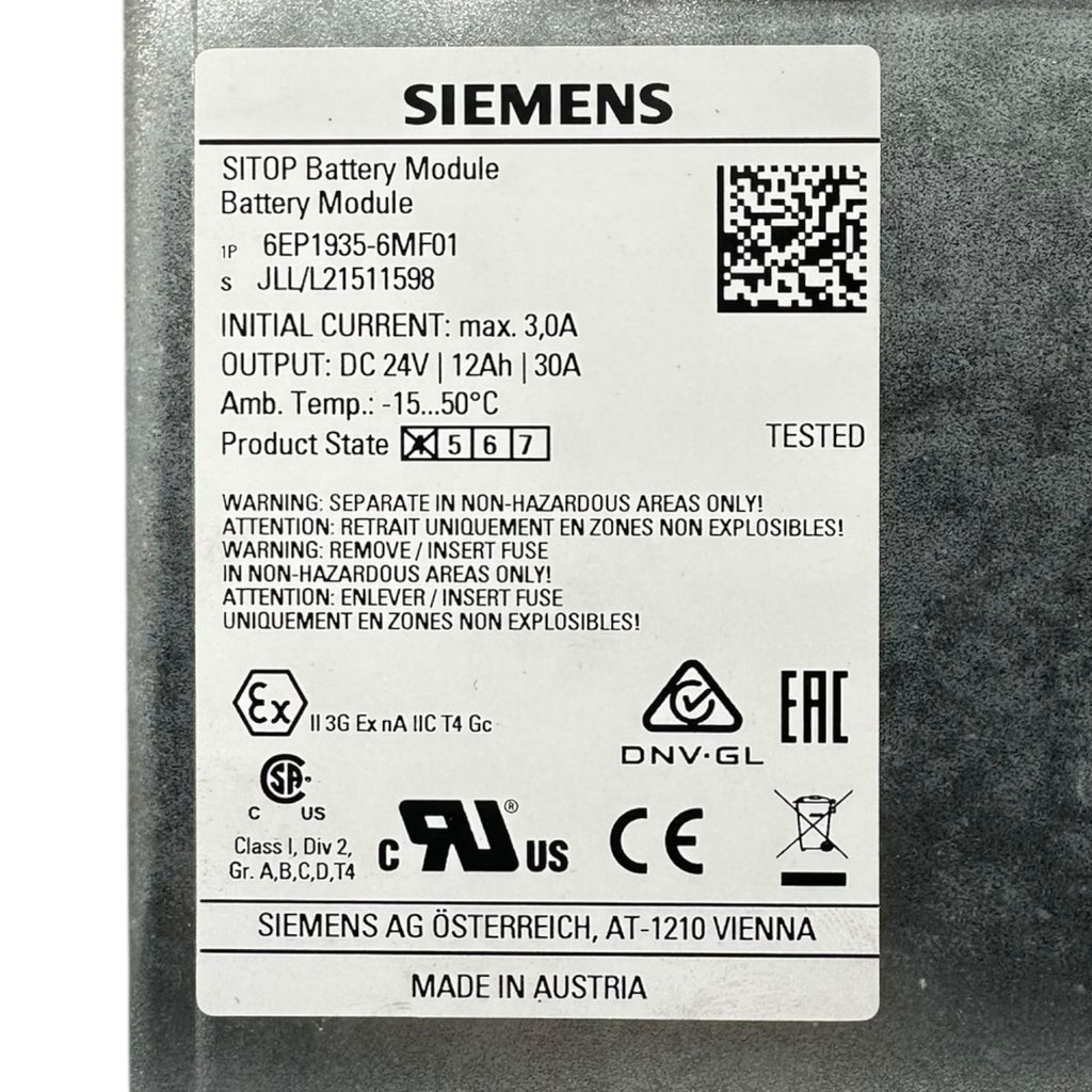 Siemens SITOP 6EP1935-6MF01 Battery Module 24 V 12 Ah 30 A US/EX ATEX CE NEU