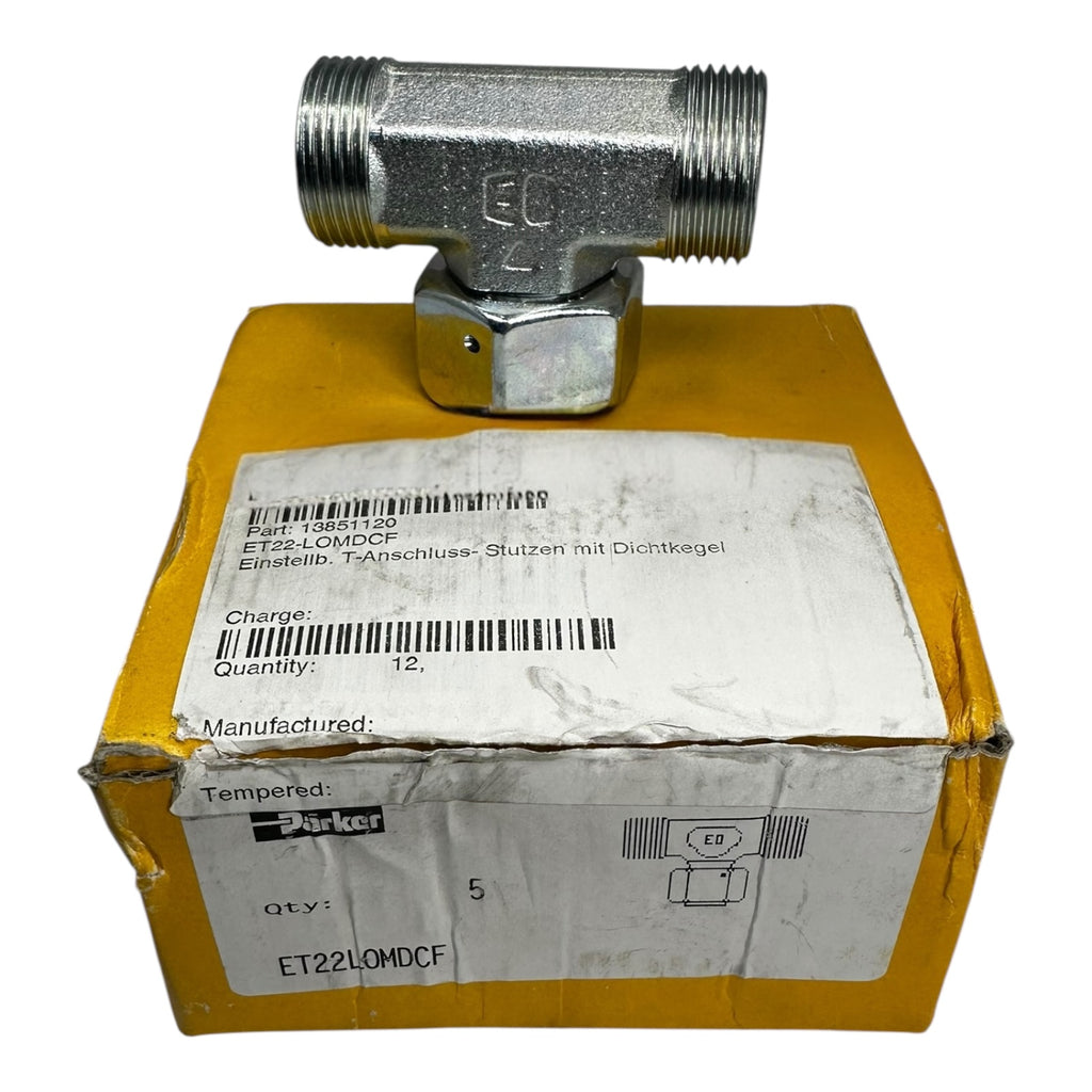5x Parker ET22LOMDCF T-Anschluss-Stutzen mit Dichtkegel Gewinde Hydraulik