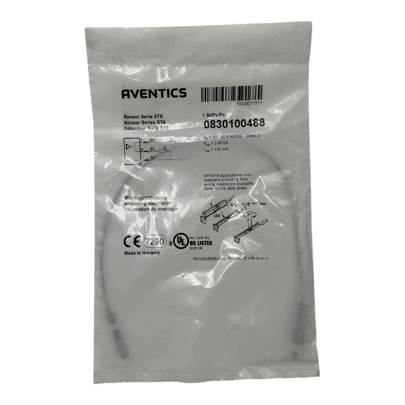 Aventics Sensor 0830100488 ST6 Serie 10–30 VDC 130 mA Pneumatik Zylinder