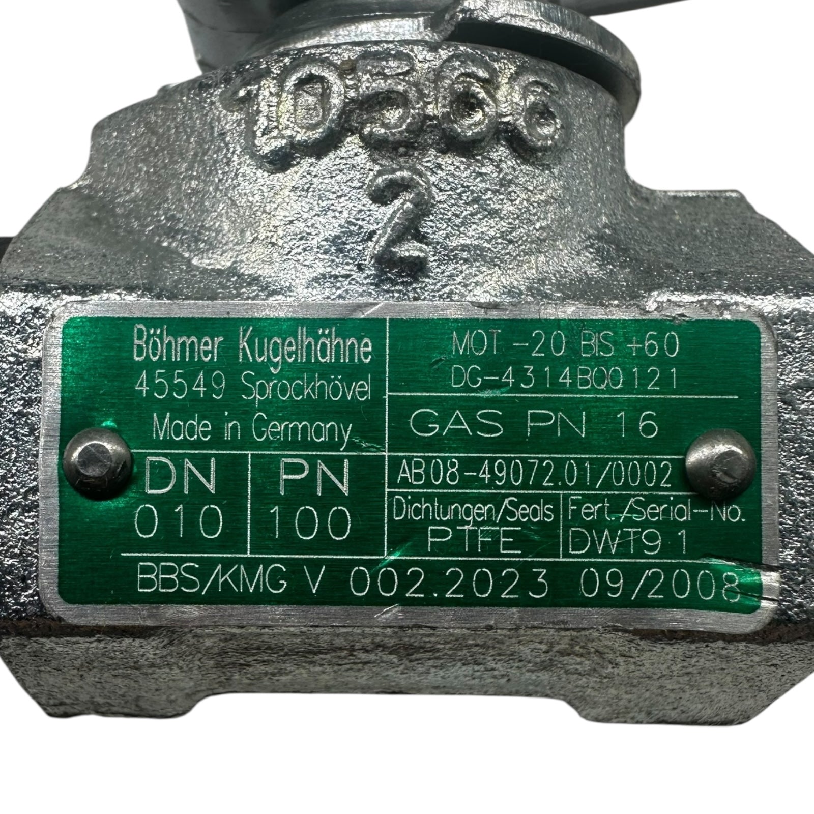 Böhmer Kugelhahn DN10 PN100 Gasventil Edelstahl PTFE Dichtung