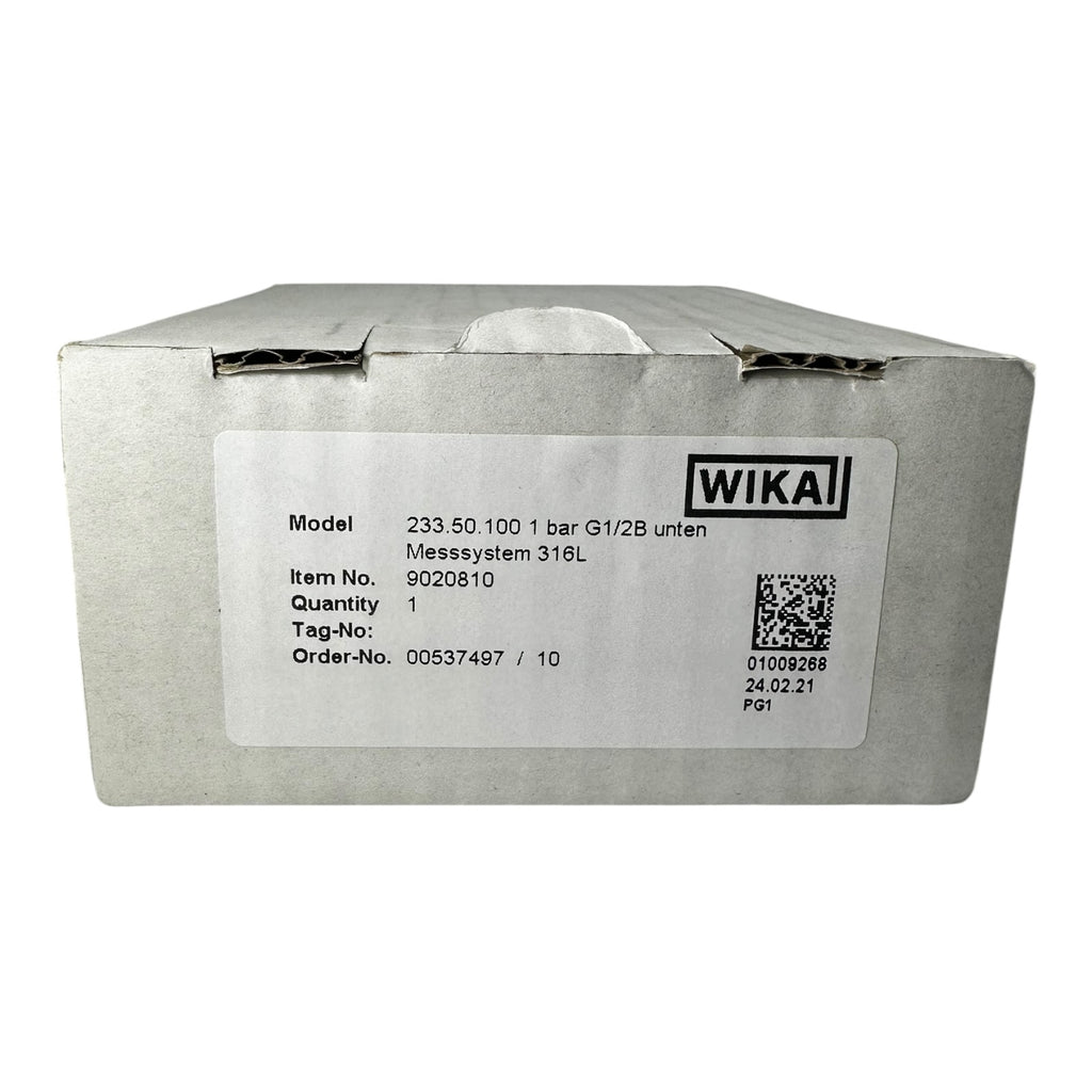 WIKA Manometer 233.50.100 0–1 bar G1/2B unten Edelstahl 316L IP65 Klasse 1.0