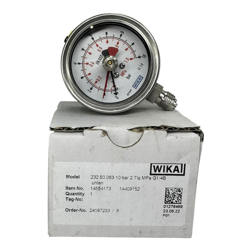 WIKA Manometer 232.50.063 10 bar 1,0 MPa G1/4B unten Edelstahl 63mm Druckmesser