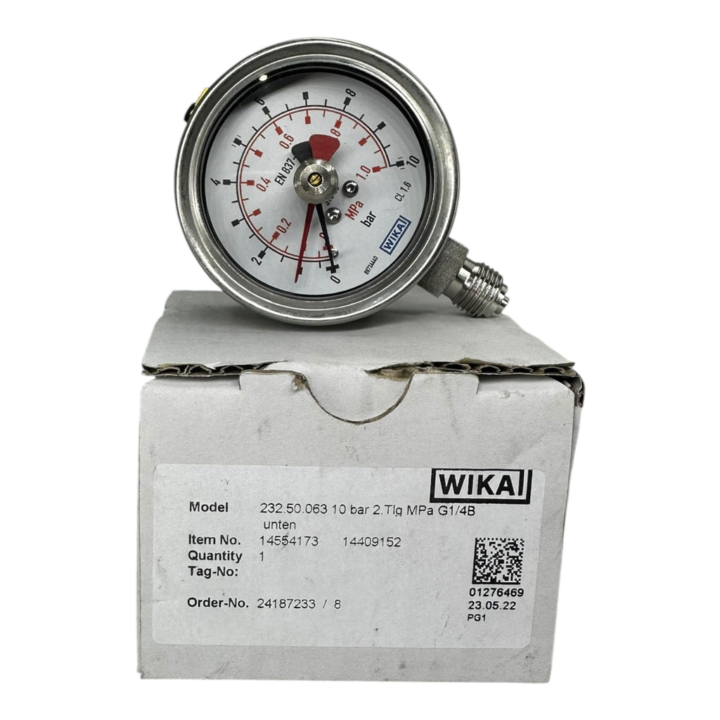 WIKA Manometer 232.50.063 10 bar 1,0 MPa G1/4B unten Edelstahl 63mm Druckmesser