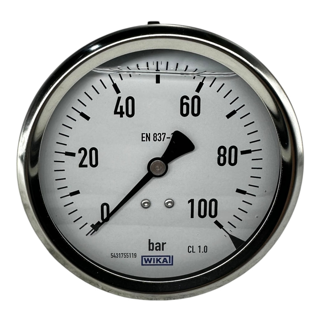 WIKA Manometer 0–100 bar G1/2B unten Ø100mm Edelstahl Druckmesser CL 1.0