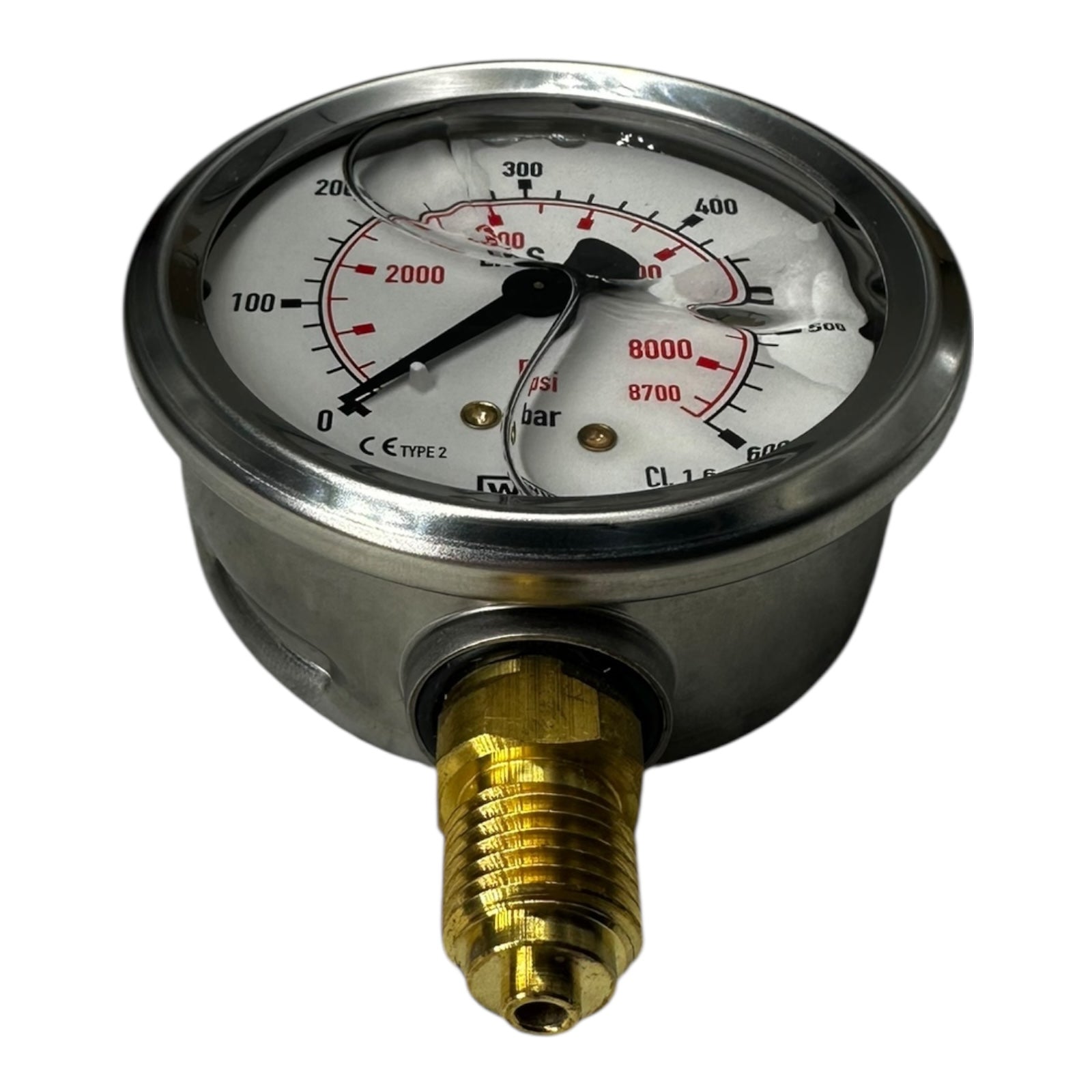 WIKA Manometer 0–600 bar 8700 psi G1/4B unten Ø100mm Druckmesser CL 1.6