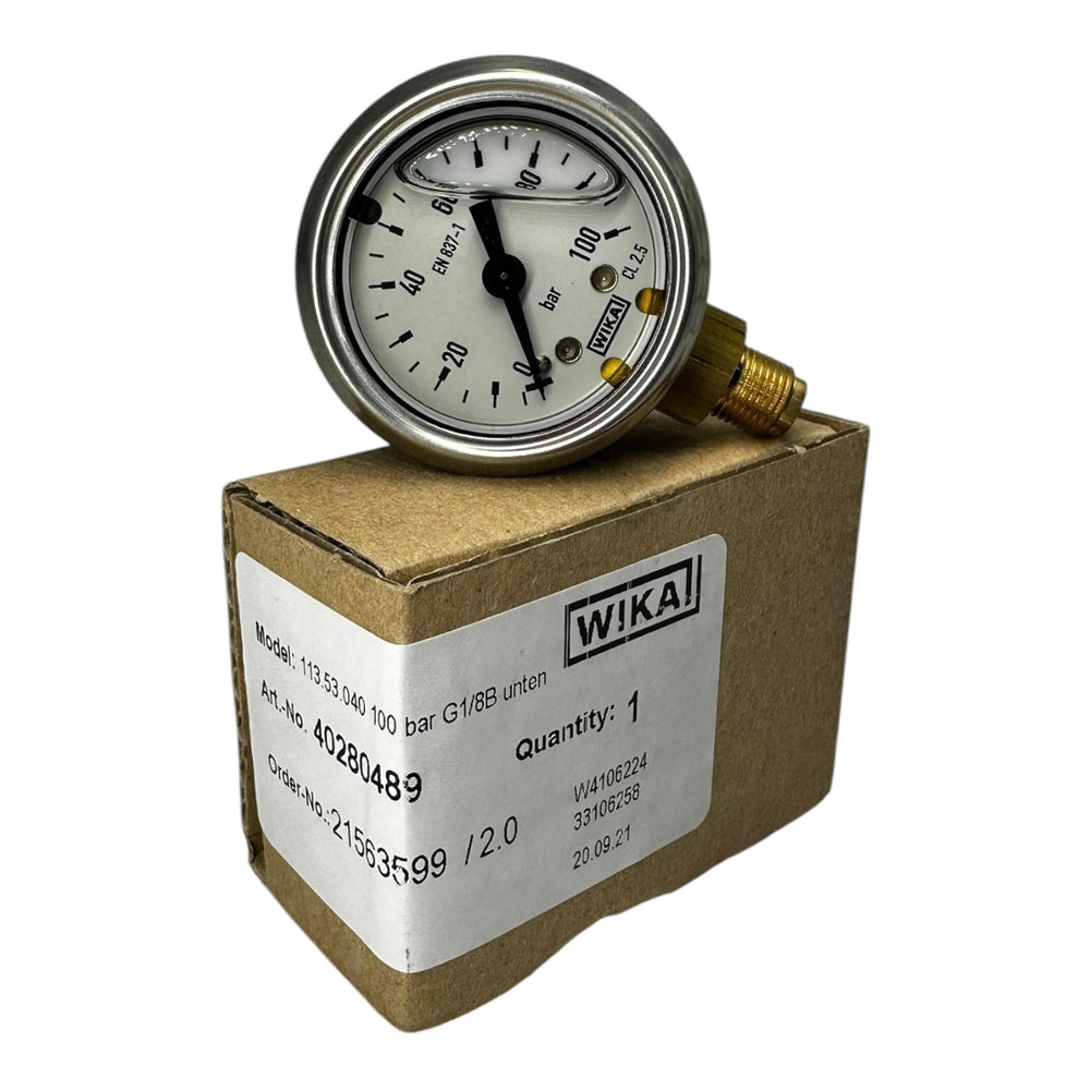 WIKA Manometer 113.53.040 100 bar G1/8B unten Ø40mm Druckmesser CL 2.5 edelstahl