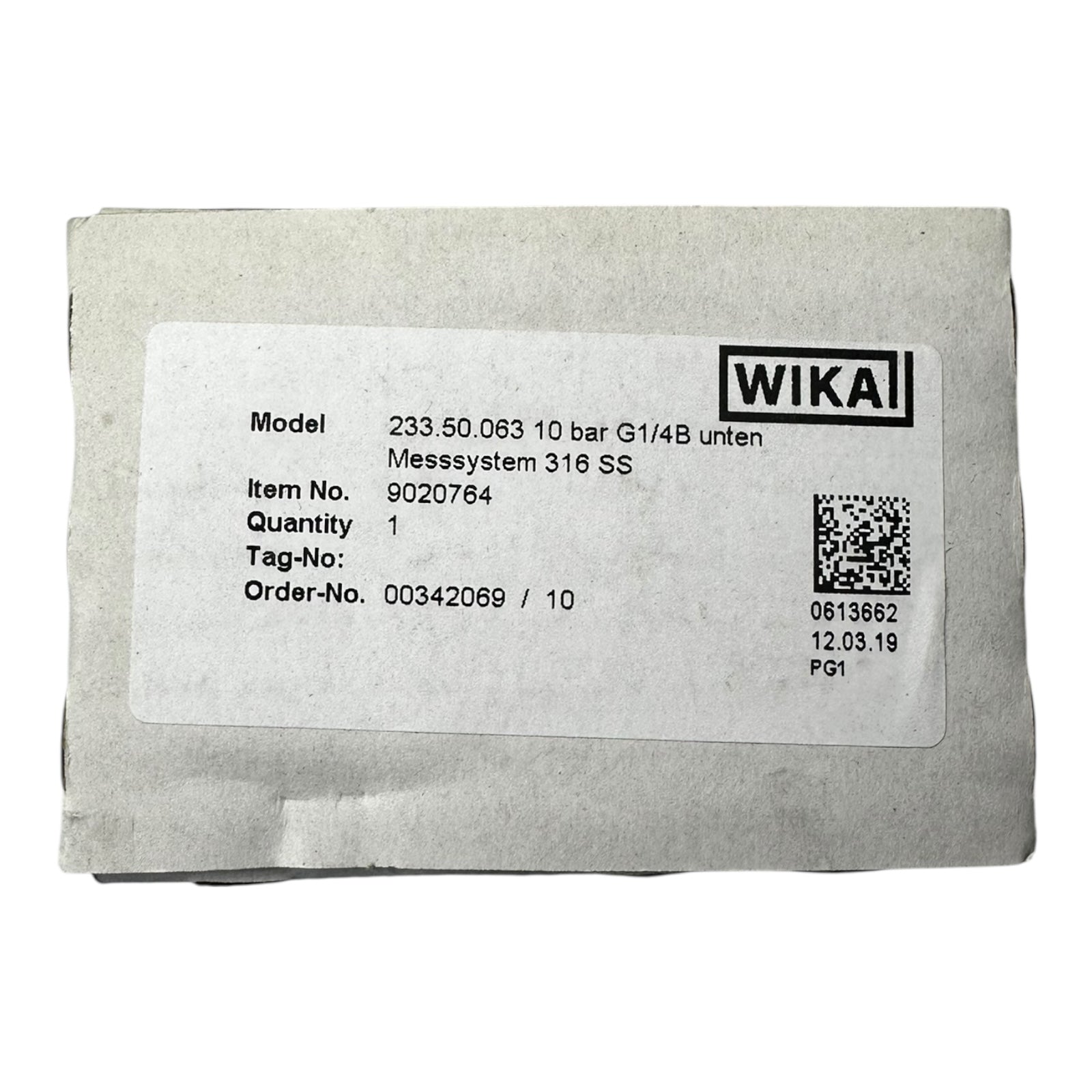 WIKA Manometer 233.50.063 10 bar G1/4B unten Ø63mm Edelstahl 316SS Druckmesser
