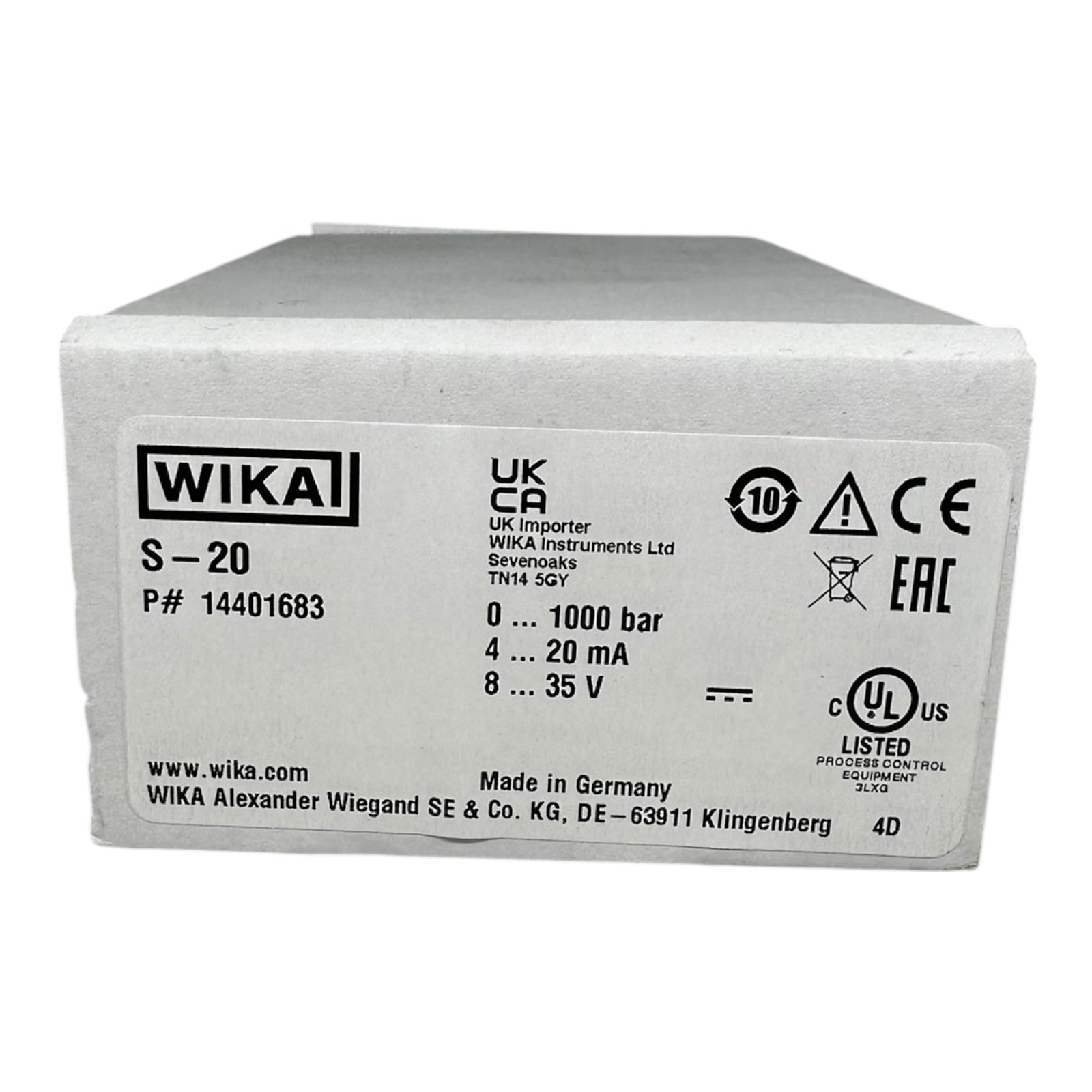 WIKA S-20 Drucksensor 0–1000 bar 4–20mA G1/4 14401683 Industrie Transmitter NEU