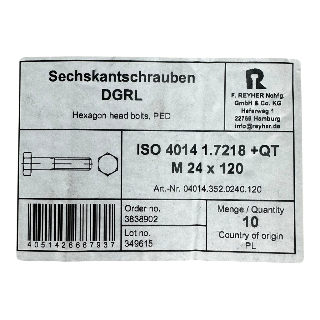 10x Reyher Sechskantschrauben M24x120 ISO 4014 1.7218+QT schwarz