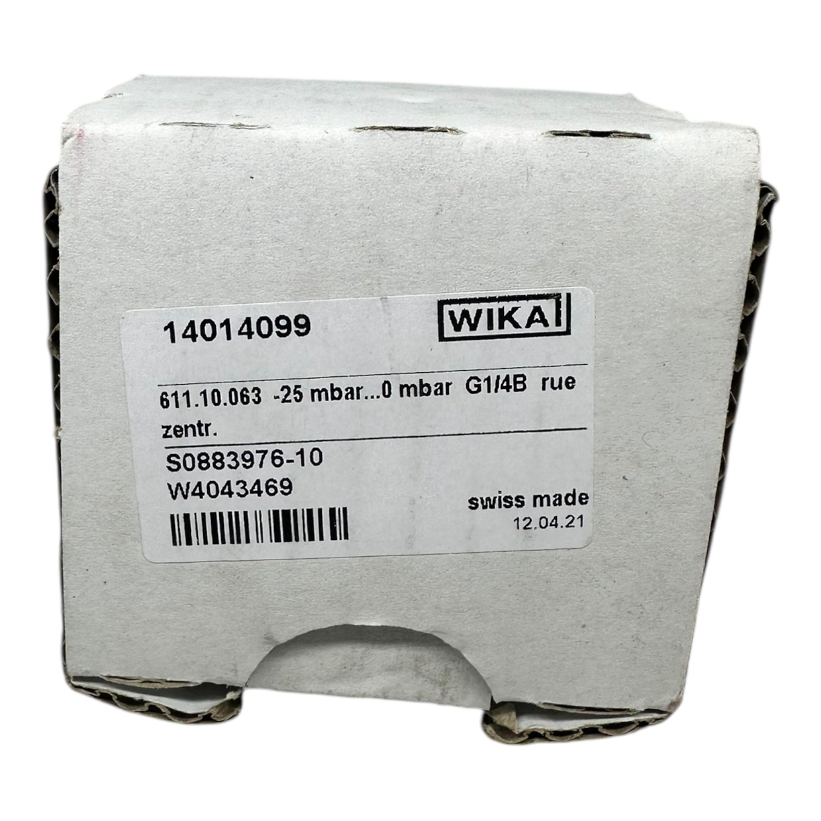 WIKA 611.10.063 Manometer -25…0 mbar G1/4B Ø63 mm Unterdruckanzeige CL1.6