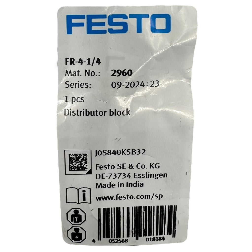 Festo FR-4-1/4 Verteilerblock 2960 Pneumatik Anschlussblock G1/4 Aluminium