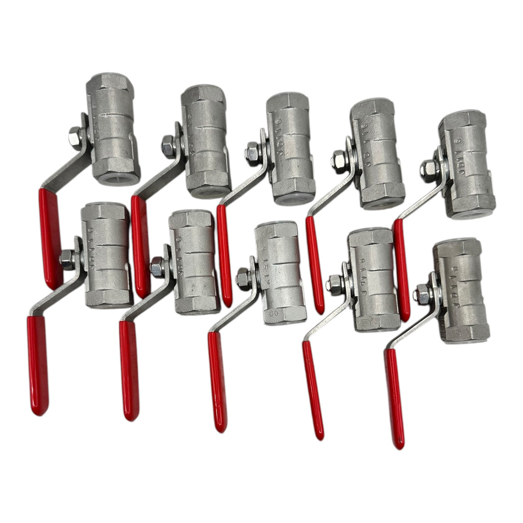 10x Econ EC0774401 Edelstahl Kugelhahn DN12 PN68 2-Wege Ventil roter Griff