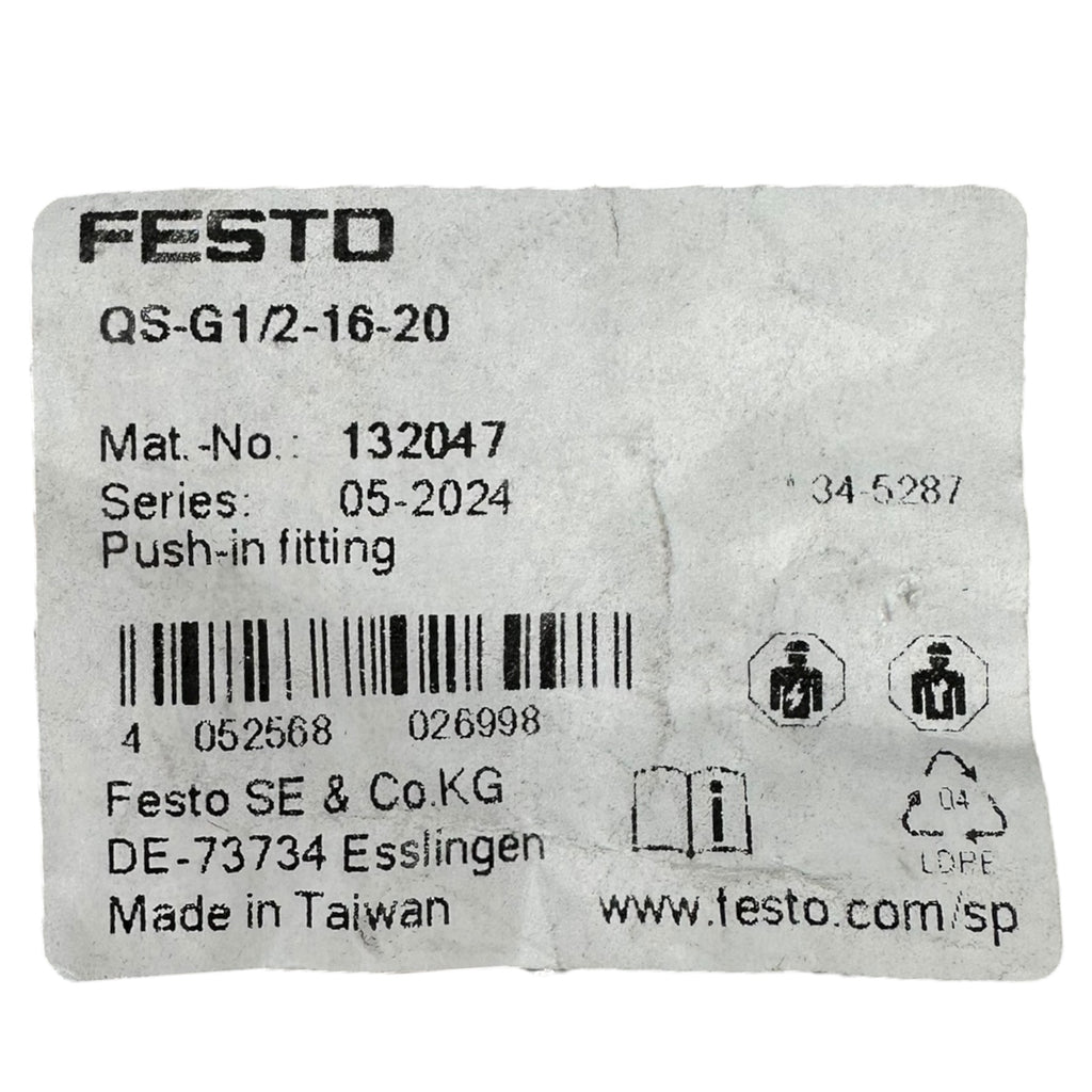 2x Festo QS-G1/2-16-20 132047 Steckverbinder Push-In 16 mm G1/2” Pneumatik