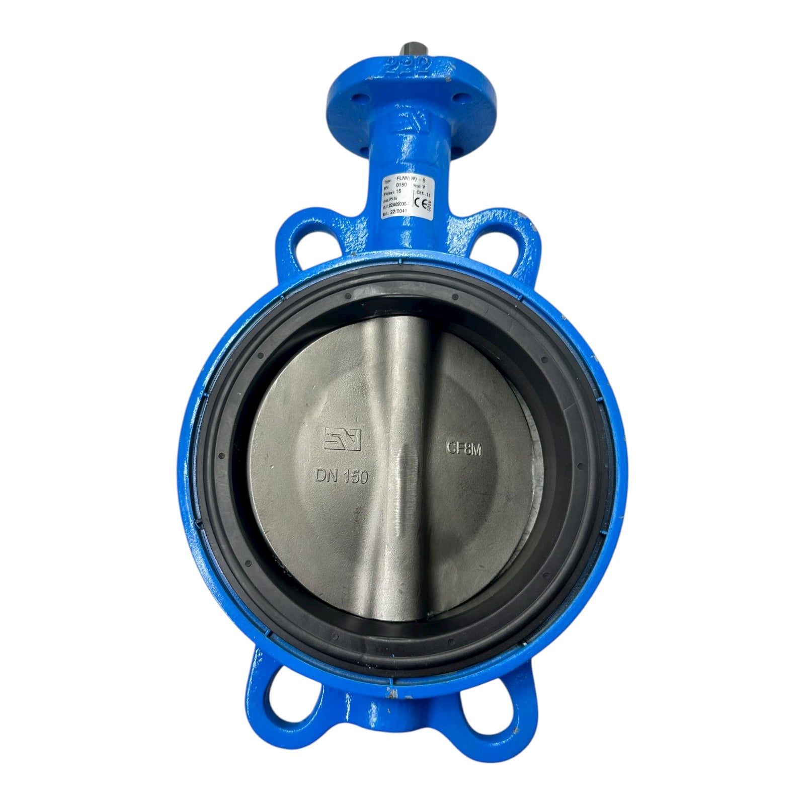 Absperrklappe DN150 PN16 Typ FLNV(W)-5 Sitz V CE0056 Flanschventil blau