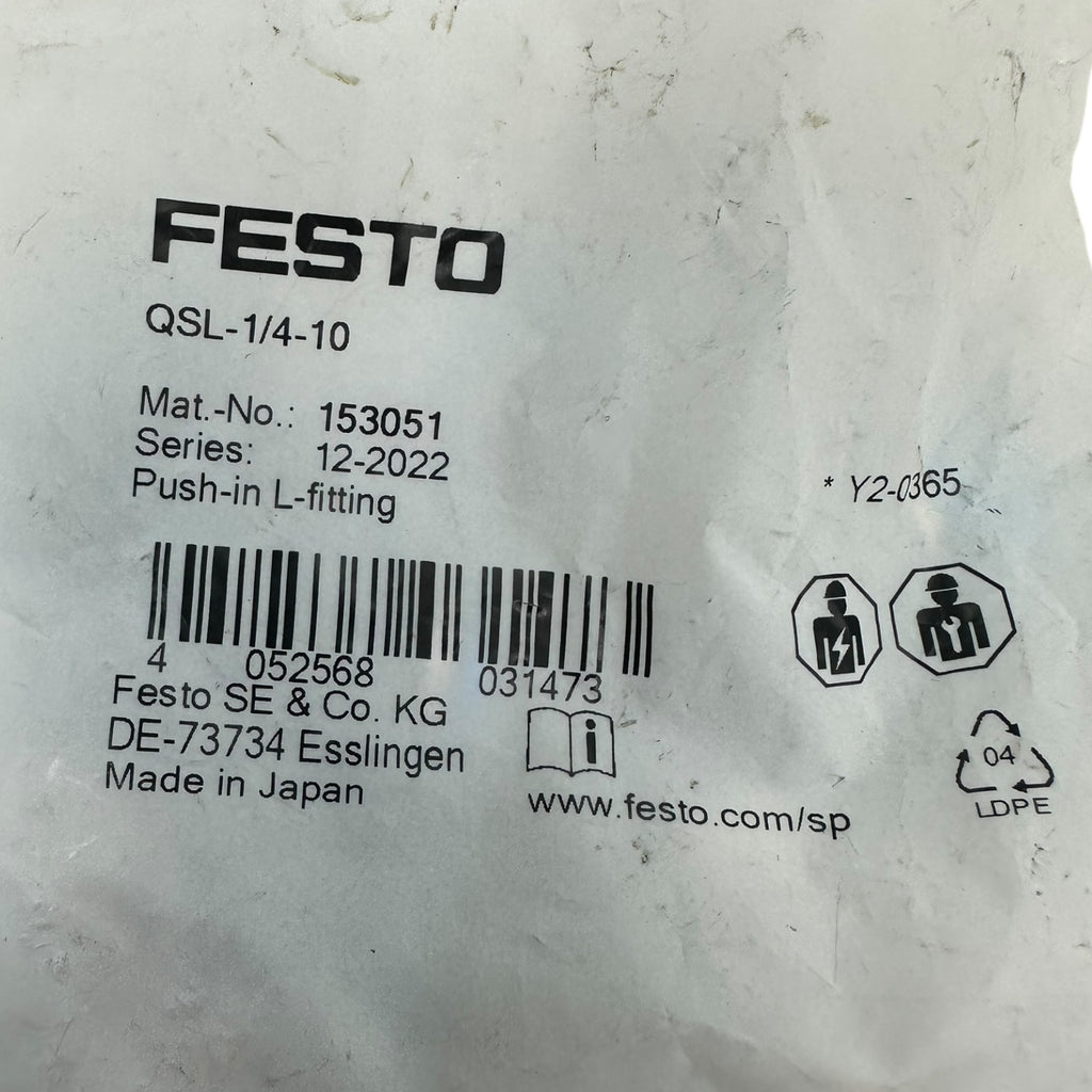 Festo QSL-1/4-10 Pneumatik Winkelstecker Push-in L-Fitting 1/4” auf 10mm