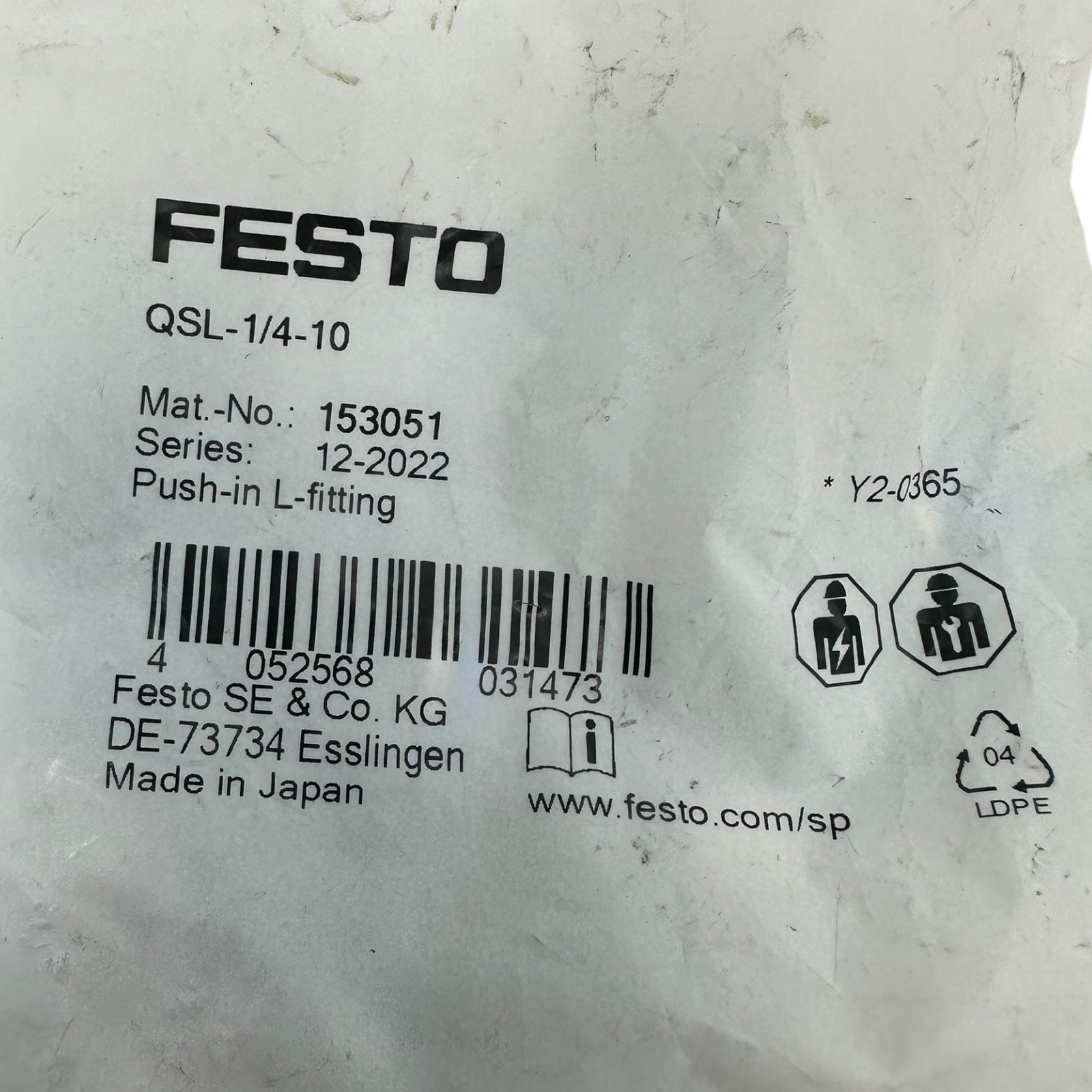 Festo QSL-1/4-10 Pneumatik Winkelstecker Push-in L-Fitting 1/4” auf 10mm