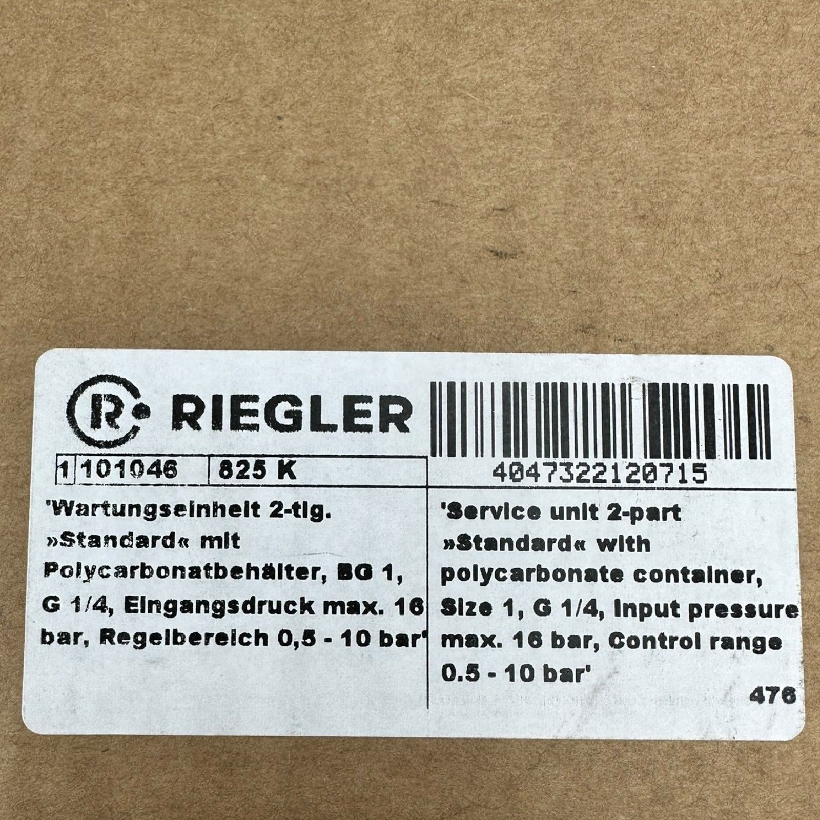 Riegler 101046 2-teilige Wartungseinheit G1/4 Filter Regler 16 bar 0,5–10 bar