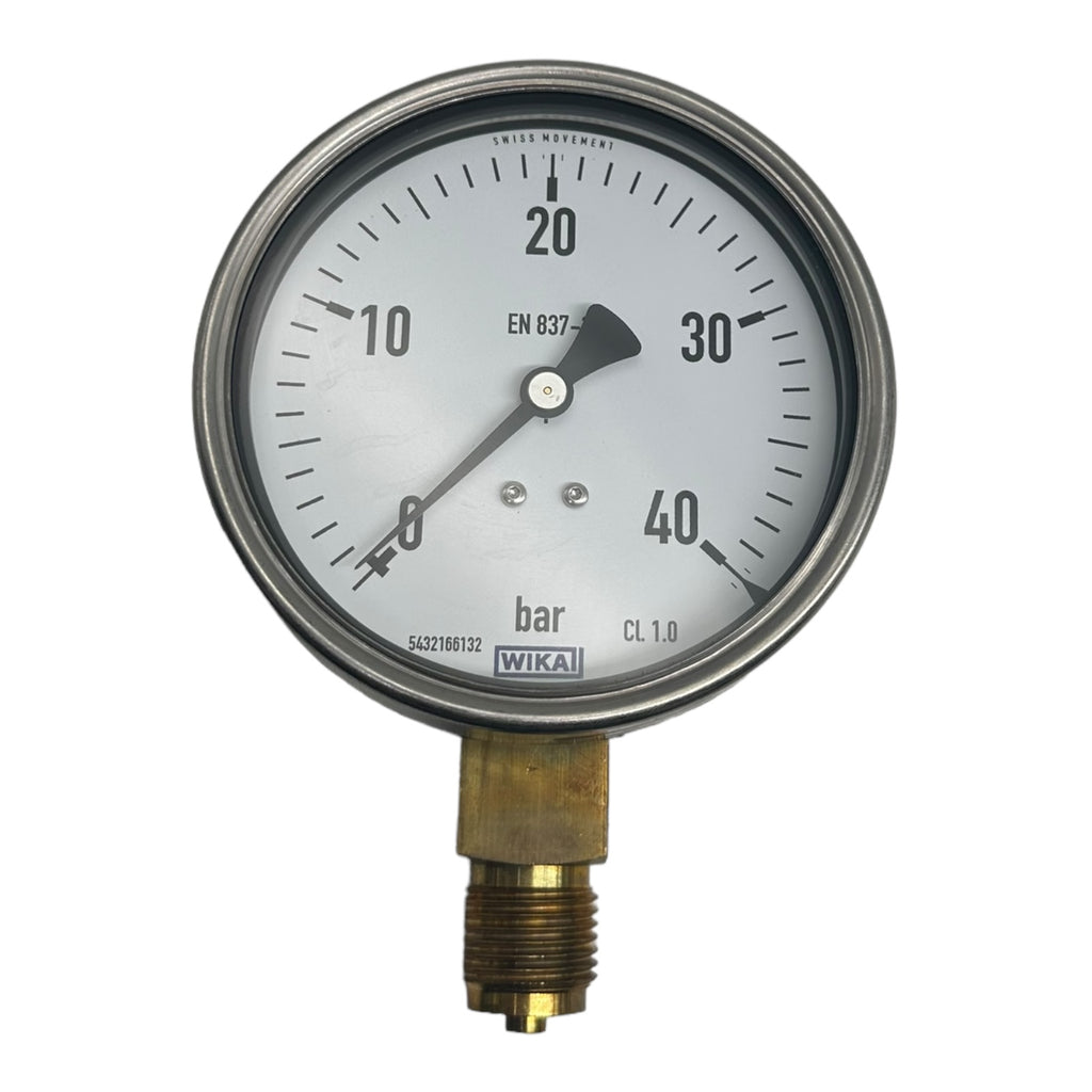 WIKA 0-40Bar Manometer senkrecht Ø100 mm, Edelstahl / Messing Klasse 1,0 / 40BAR