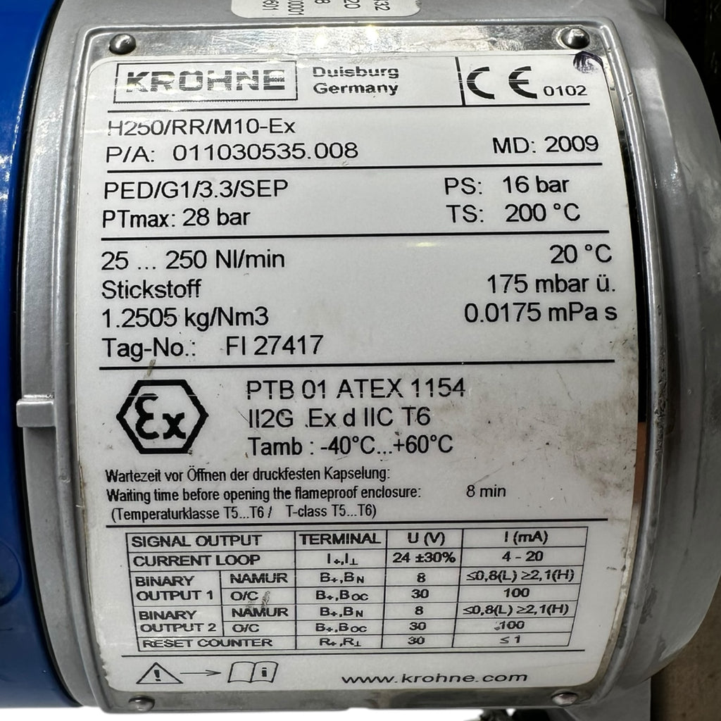 Krohne H250/RR/M10-EX Durchflussmesser 250NL/min Stickstoff ATEX Max. 28bar
