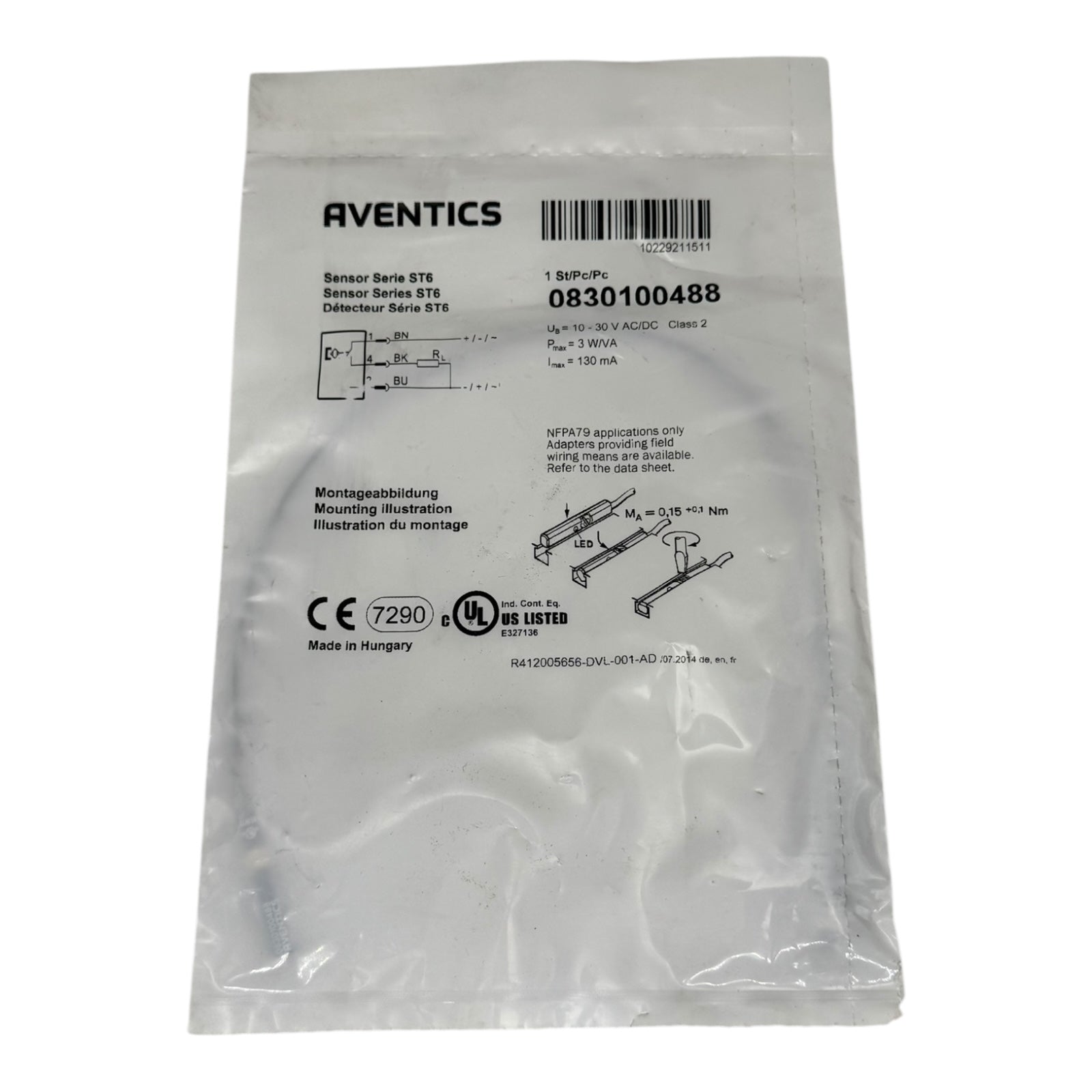 Aventics Sensor 0830100488 ST6 Serie 10–30 VDC 130 mA Pneumatik Zylinder