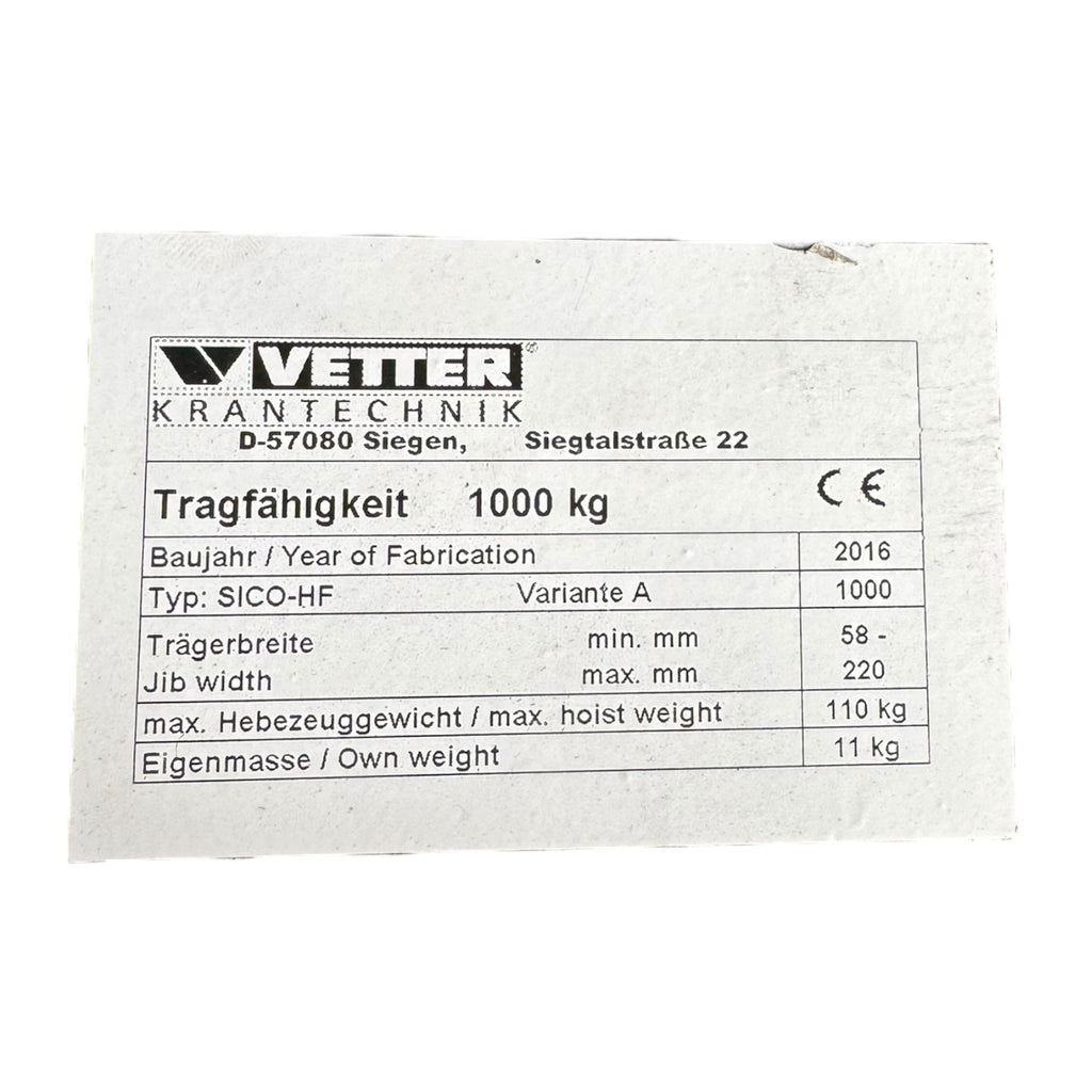 Vetter Kran PA10-3,0 SICO-HF SIXx6F Säulenschwenkkran 1000kg 3m mit Kettenzug