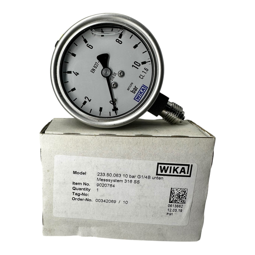 WIKA Manometer 233.50.063 10 bar G1/4B unten Ø63mm Edelstahl 316SS Druckmesser