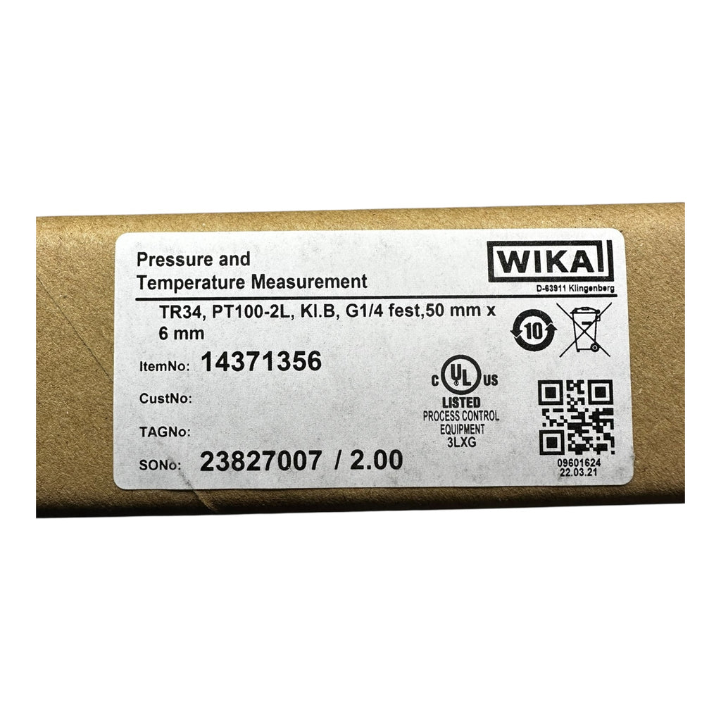 WIKA TR34 PT100-2L Temperaturfühler G1/4 50mmx6mm Widerstandsthermometer NEU