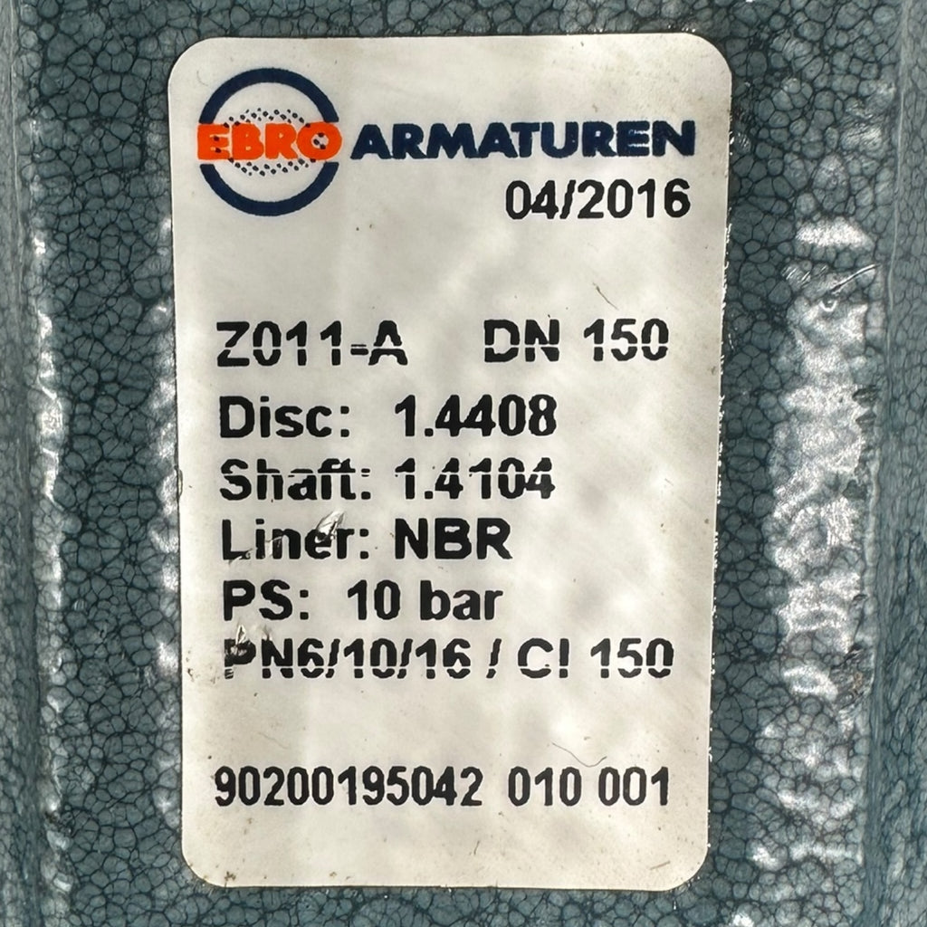 Ebro Z011-A Absperrklappe DN150 PN10 NBR Edelstahl 1.4408/1.4104 Handhebel