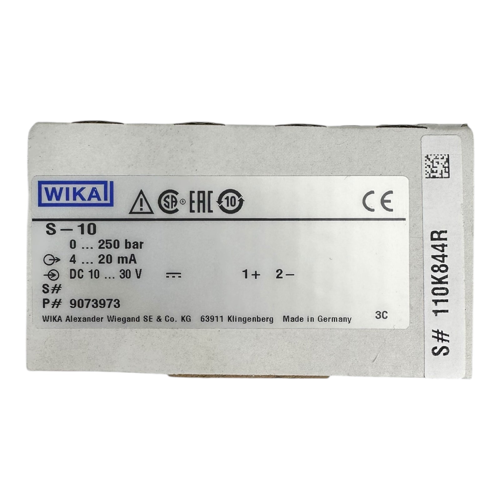 WIKA S-10 Drucksensor 0–250 bar 4–20 mA DC 10–30 V 9073973 Drucktransmitter