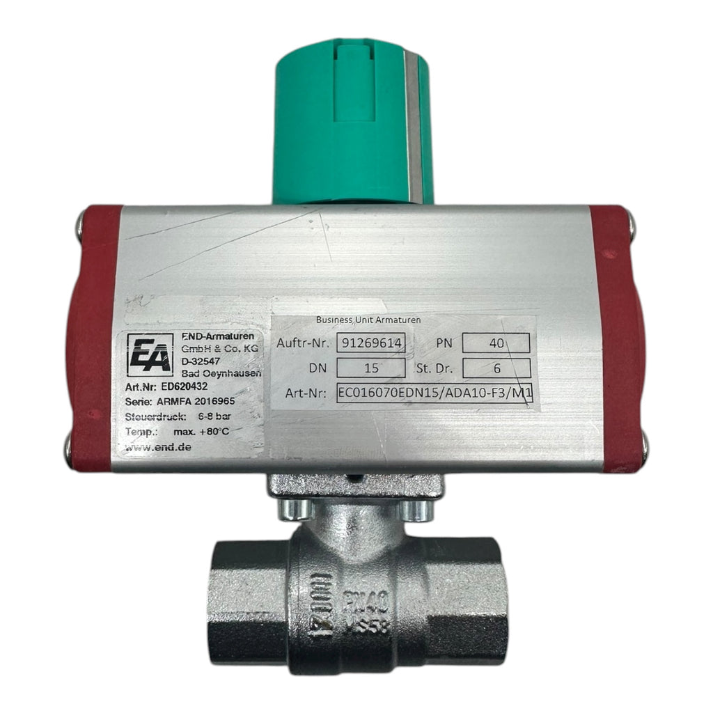 END Armaturen Kugelhahn ECO16070E DN15 PN40 Edelstahl pneumatisch 6–8 bar