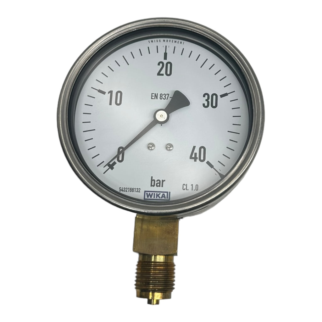 WIKA 0-40Bar Manometer senkrecht Ø100 mm, Edelstahl / Messing Klasse 1,0 / 40BAR