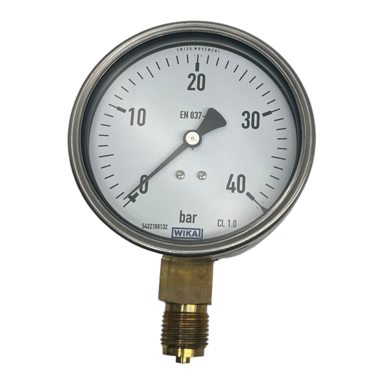 WIKA 0-40Bar Manometer senkrecht Ø100 mm, Edelstahl / Messing Klasse 1,0 / 40BAR