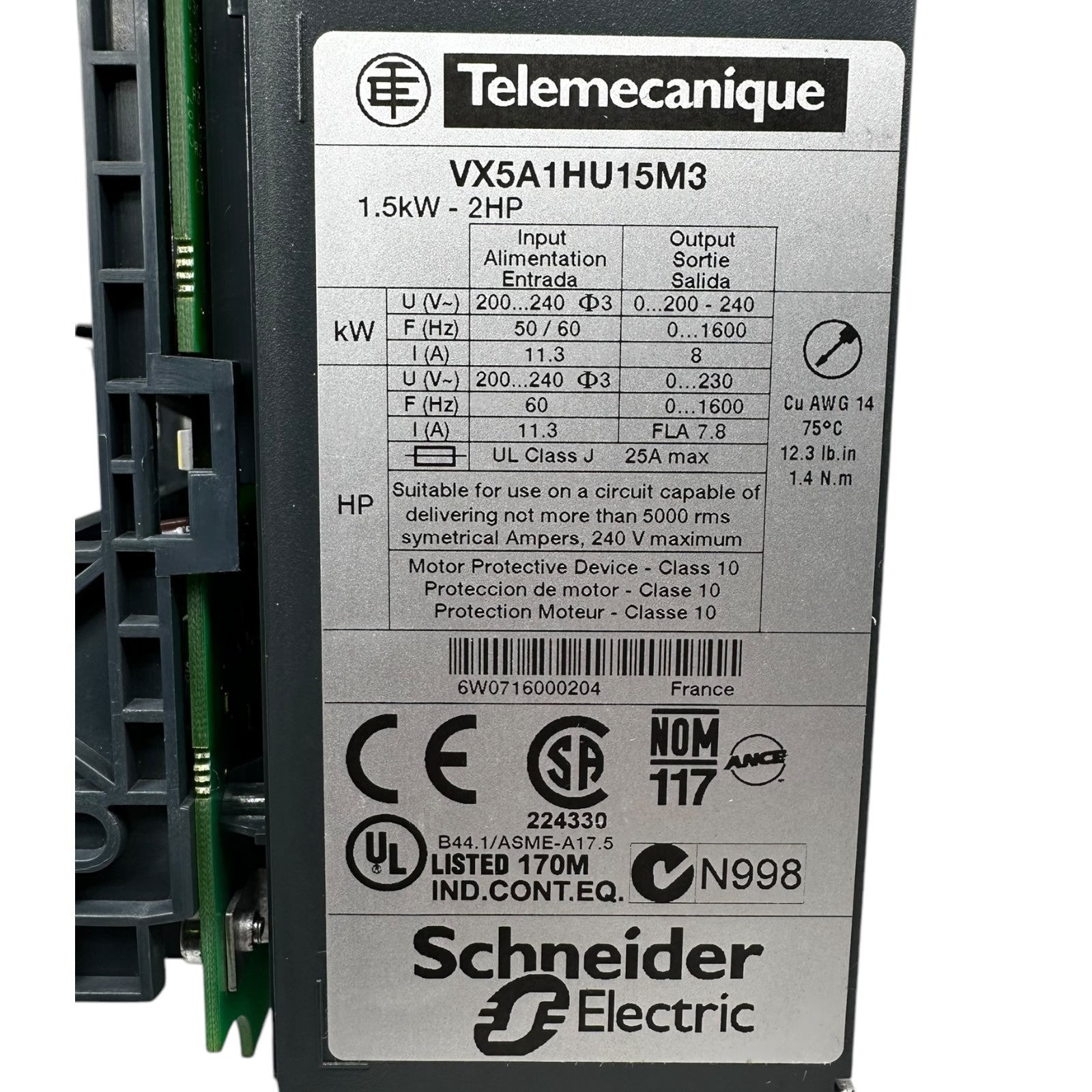Schnieder Electric VX5A1HU15M3 inverter variable speed drive 1,5kW 2HP
