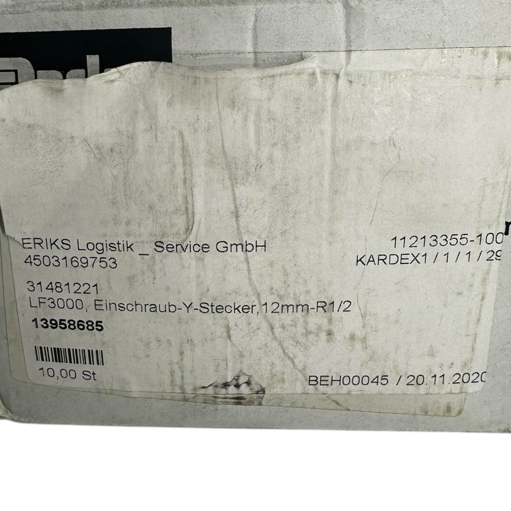 10x Parker Legris LF3000 31481221 Einschraub-Y-Stecker 12mm R1/2 Pneumatik