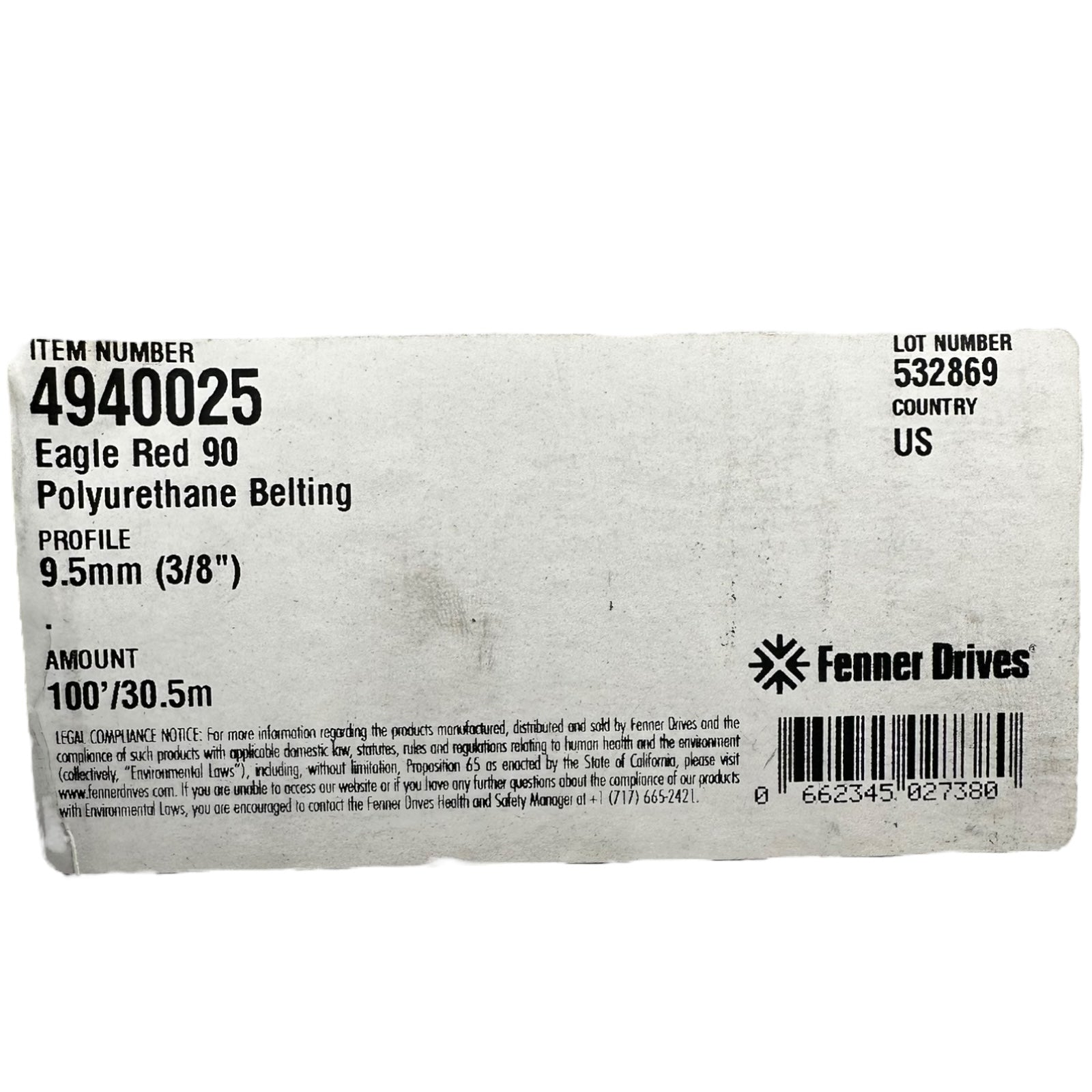 Fenner 4940025 Eagle Red 90 PU-Rundriemen 9,5mm 30,5m Industrieband