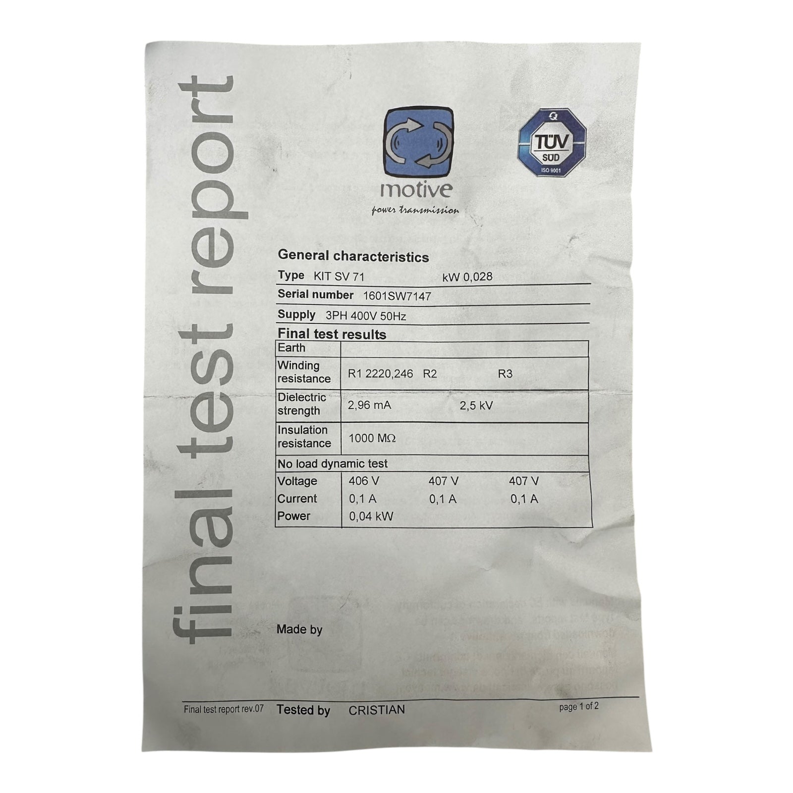 Motive KIT.SV71 Lüftermotor 1601SW7147 28W 2800rpm IP55 400V 50Hz