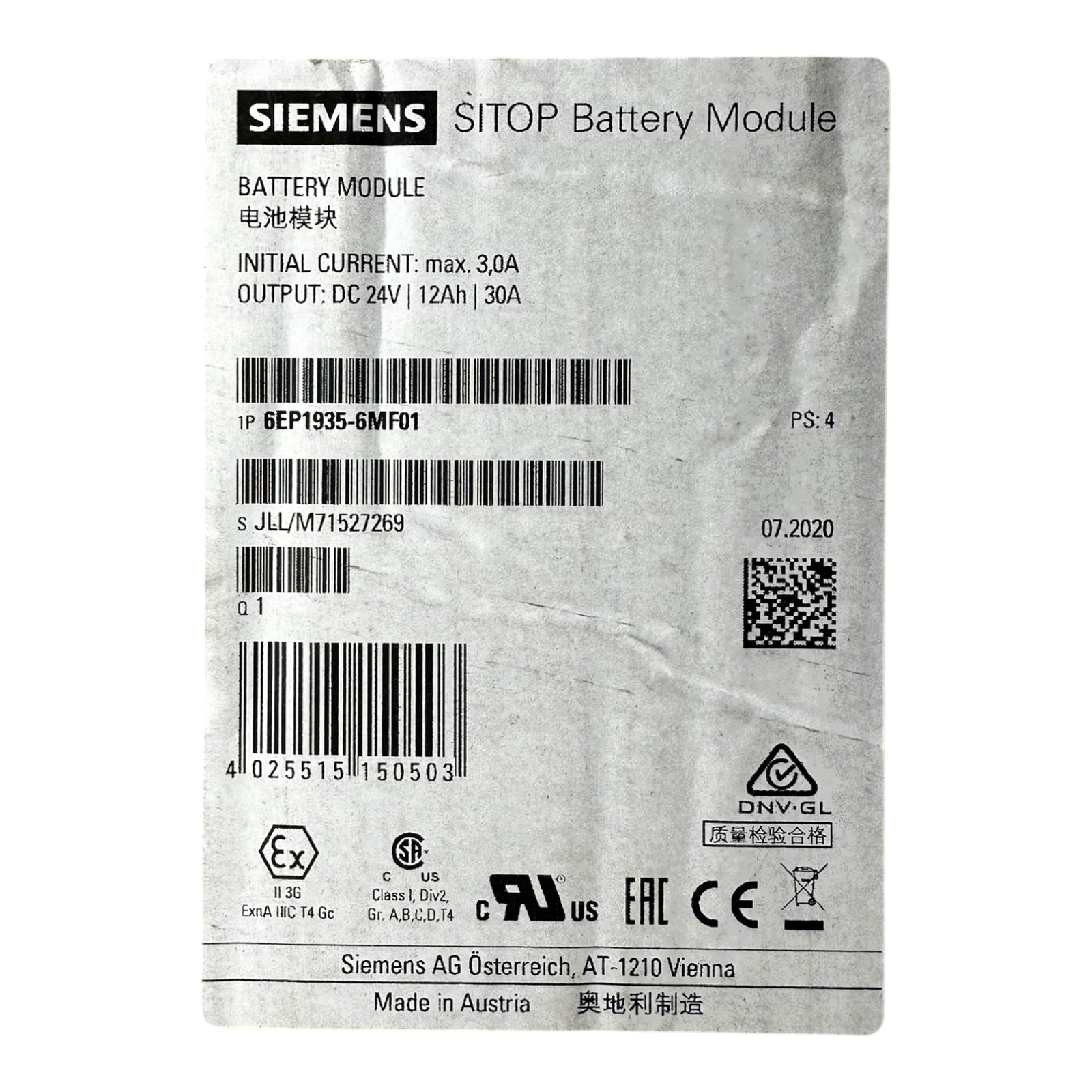 Siemens SITOP 6EP1935-6MF01 Battery Module 24 V 12 Ah 30 A US/EX ATEX CE NEU