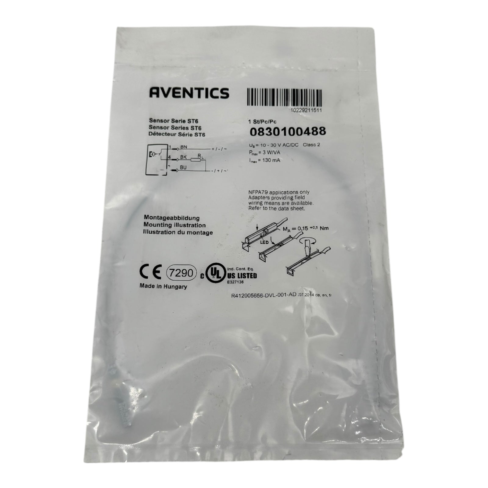 Aventics Sensor 0830100488 ST6 Serie 10–30 VDC 130 mA Pneumatik Zylinder