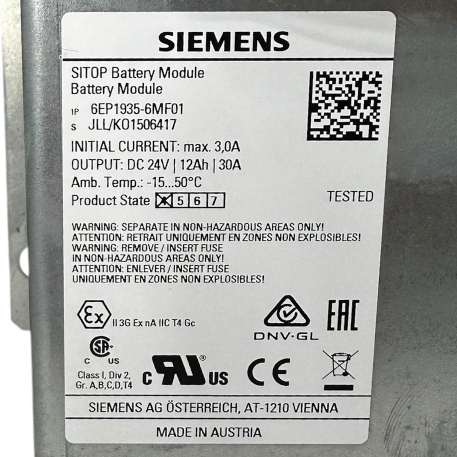 Siemens SITOP 6EP1935-6MF01 Battery Module 24V 12Ah 30A DC USV Pufferakku