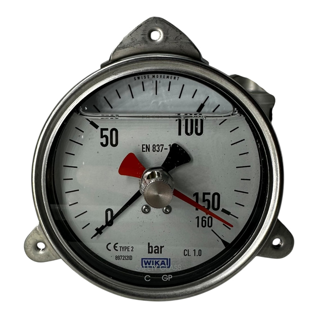 Wika Glycerin Manometer 0–160 bar Ø100mm EN 837-1 Edelstahl G1/2B CL1.0
