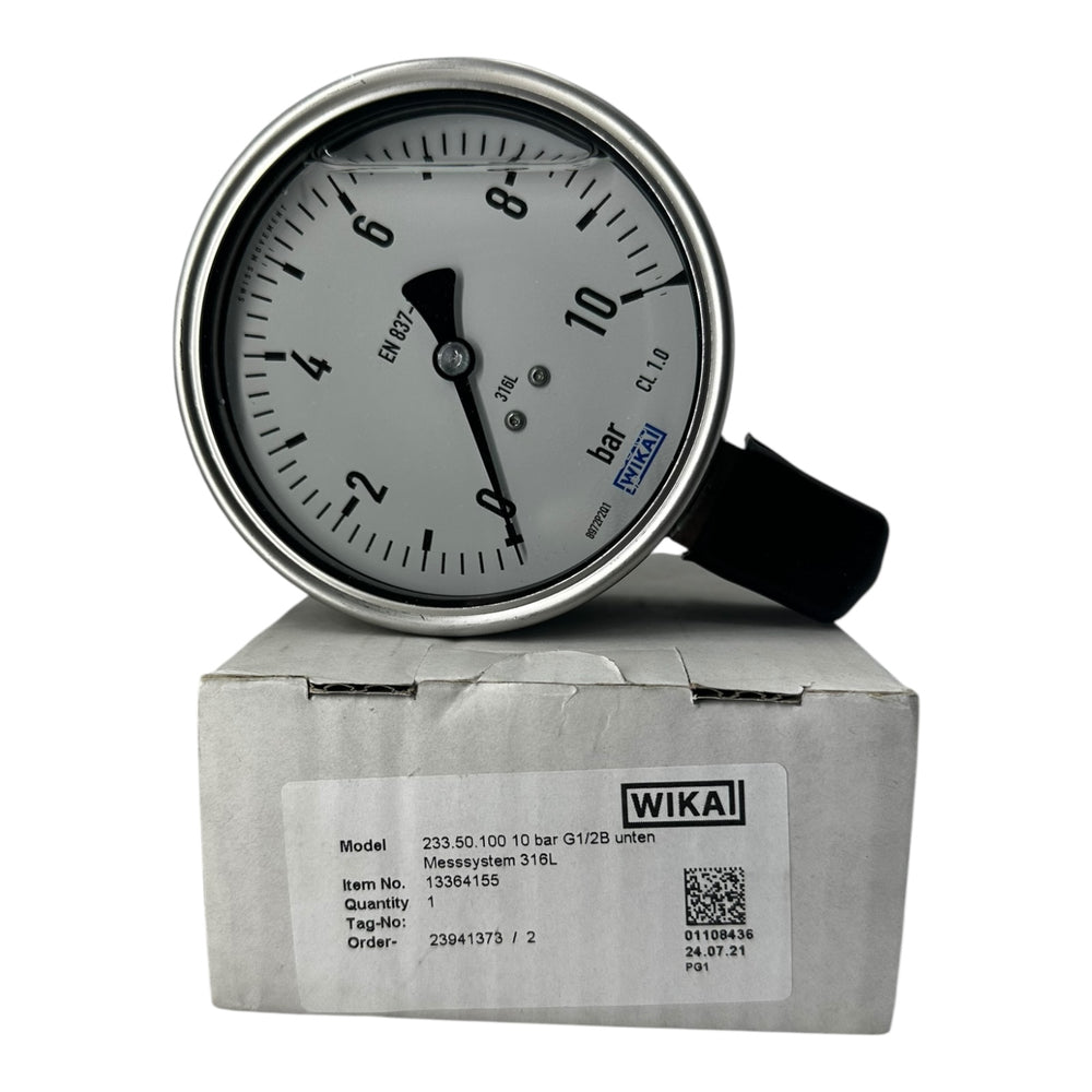 WIKA Manometer 233.50.100 10 bar G1/2B unten 316L Edelstahl Druckmesser
