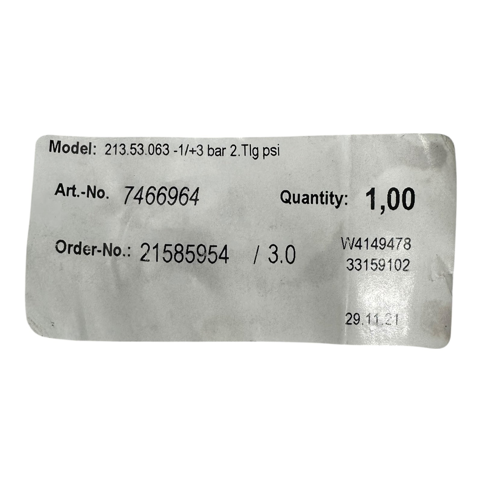 AVL Manometer 213.53.063 -1/+3 bar Vakuum Druckmesser EN837-1 Ø63mm neu