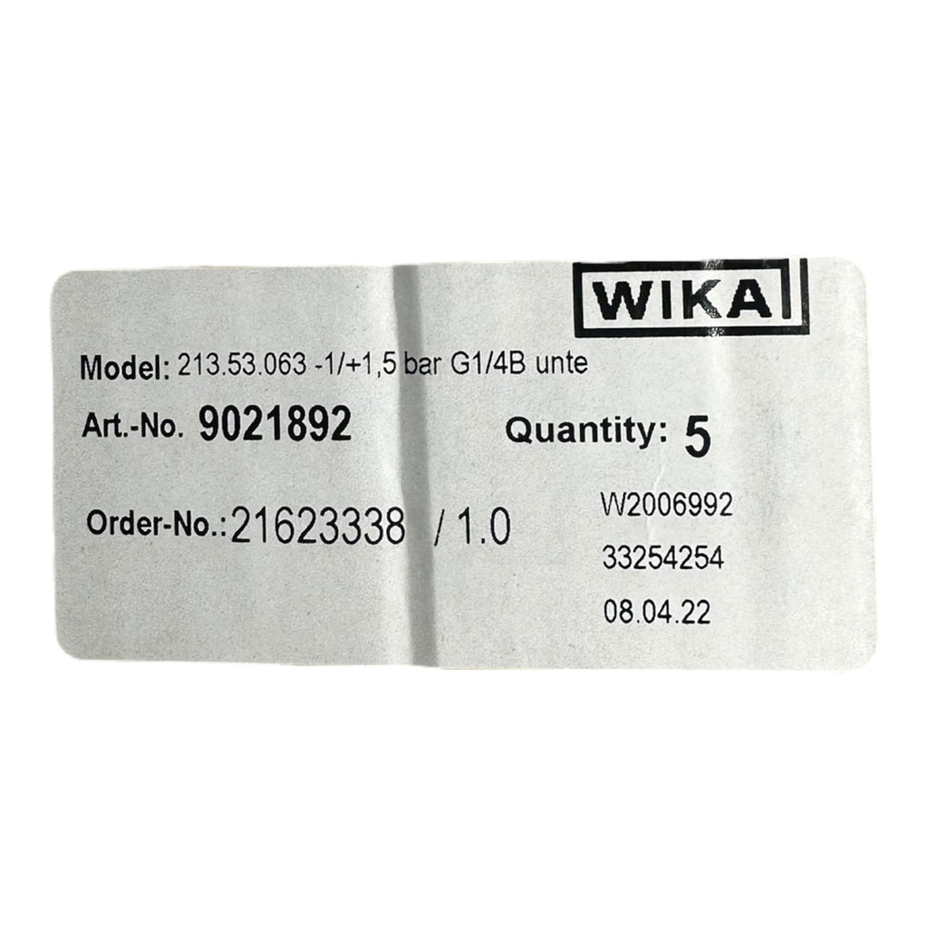WIKA Manometer 213.53.063 -1/+1,5 bar G1/4B Ø63mm Unteranschluss CL1.6
