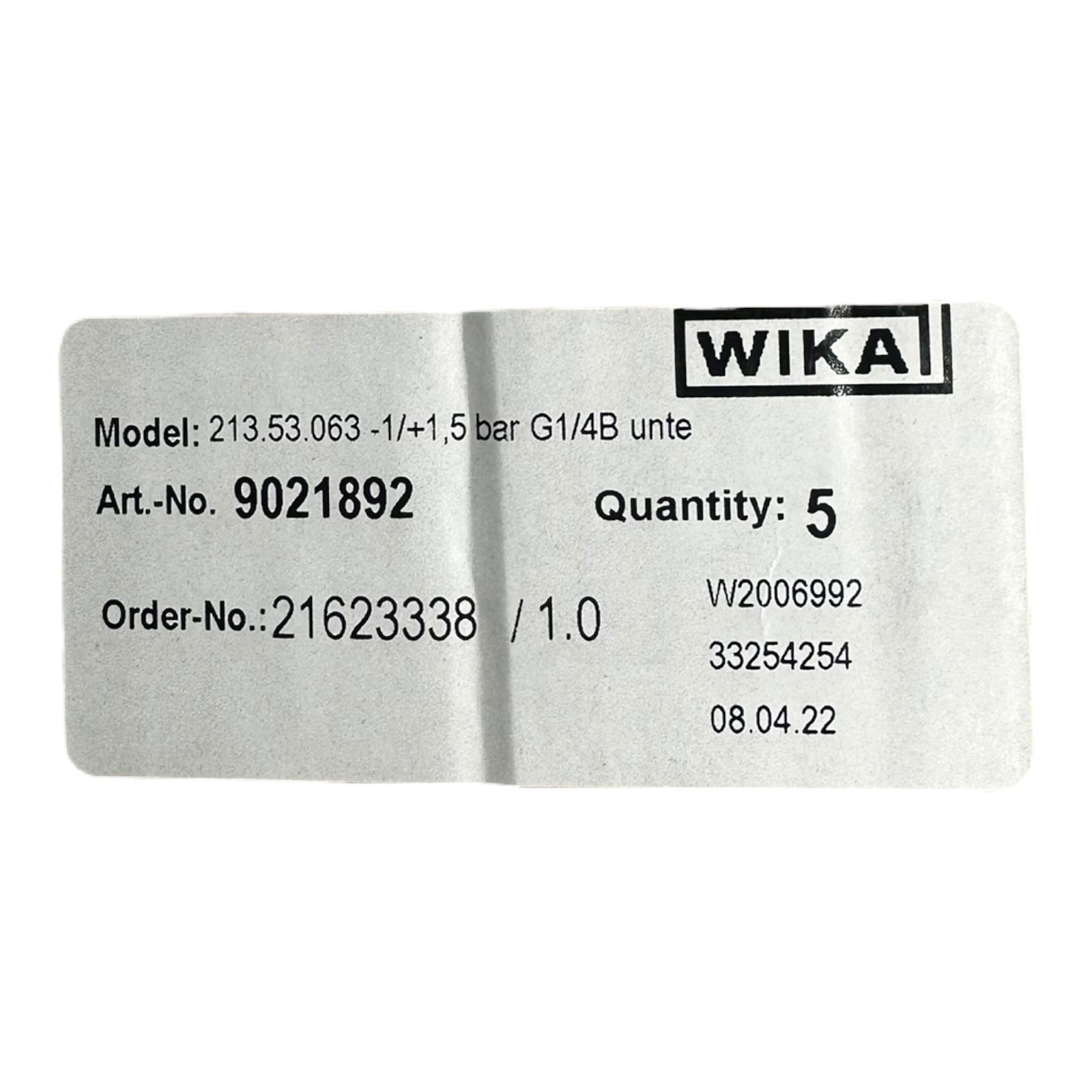 WIKA Manometer 213.53.063 -1/+1,5 bar G1/4B Ø63mm Unteranschluss CL1.6