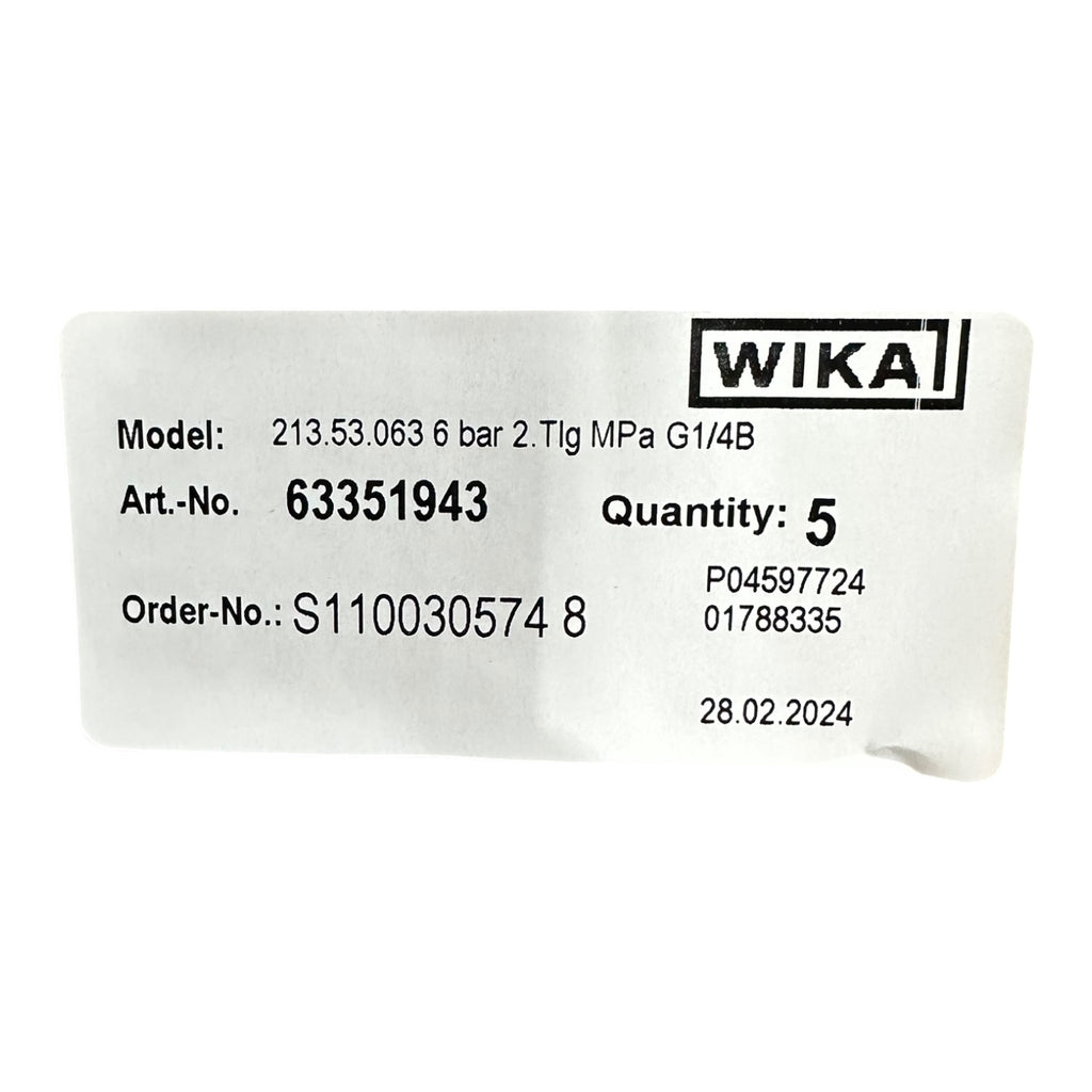 2x WIKA Manometer 213.53.063 0–6 bar G1/4B CL 1.6 EN 837 Messgerät Druckanzeige