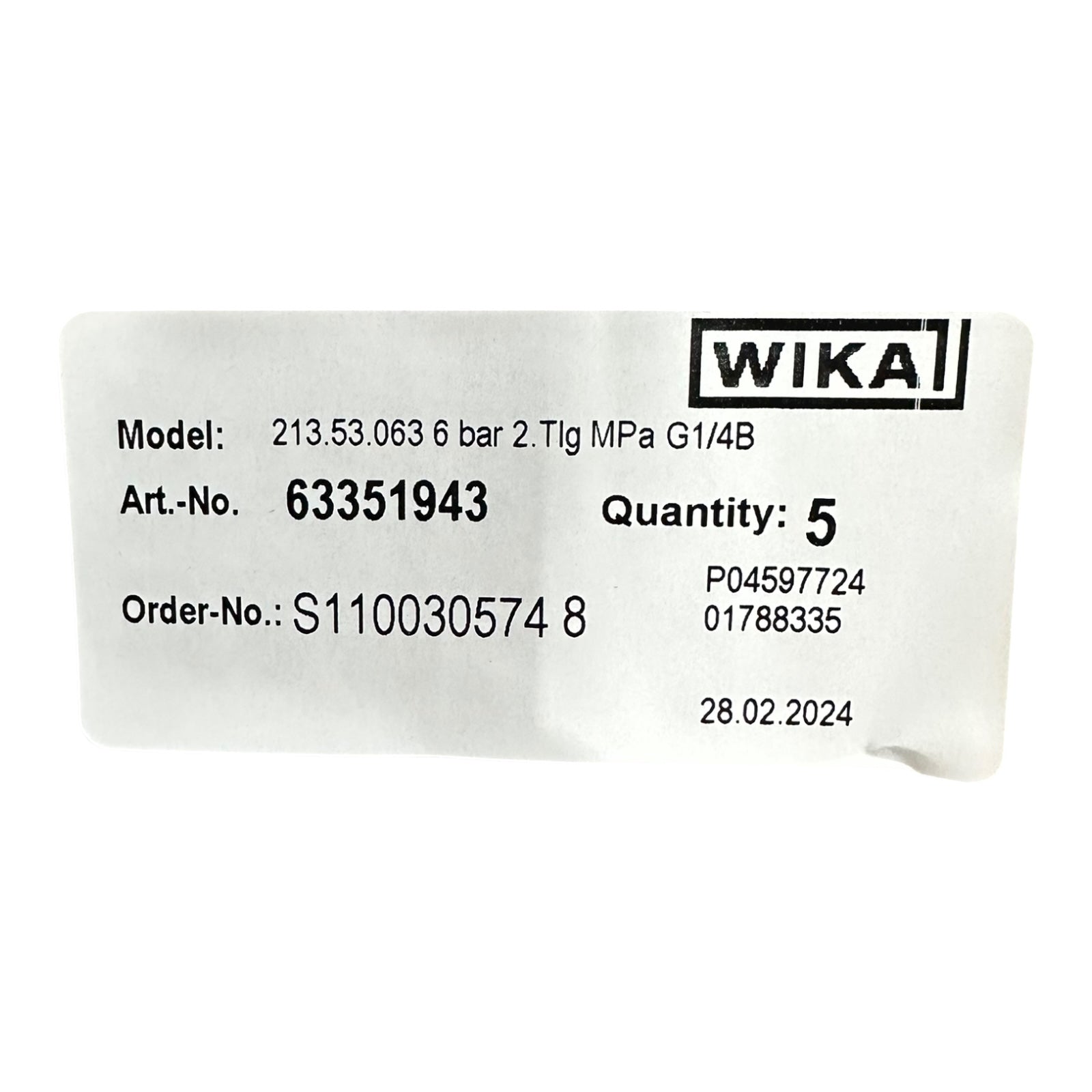 2x WIKA Manometer 213.53.063 0–6 bar G1/4B CL 1.6 EN 837 Messgerät Druckanzeige